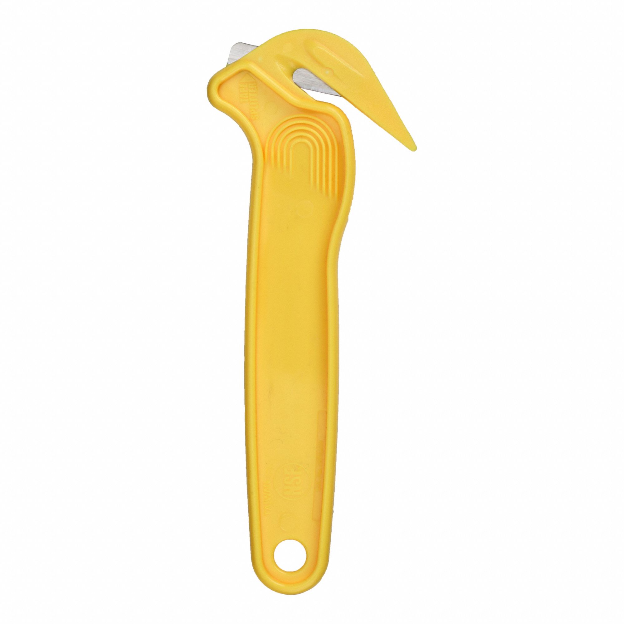Safety Cutter: 6 1/2 in Overall Lg, Straight Handle, Plain, Yellow, Smooth