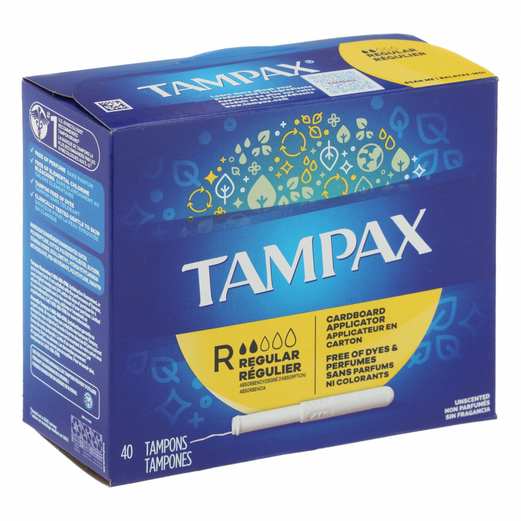 Tampons: Regular, Cardboard Applicator, 5 1/4 in Lg, 2 1/2 in Wd, 12 PK