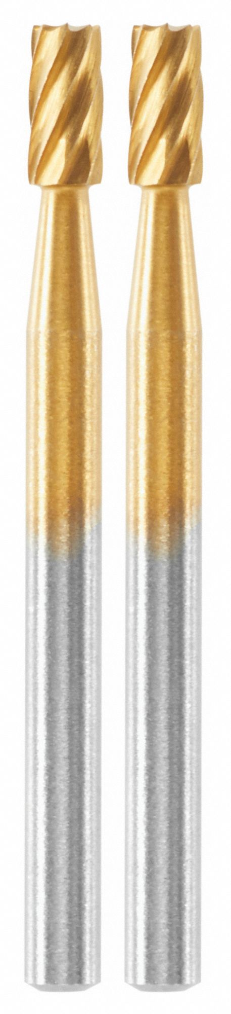 Carving Bit: Titanium Nitride, Cylinder, 1/8 in Head Wd, 1/4 in Head Lg, 1/8 in Shank Dia