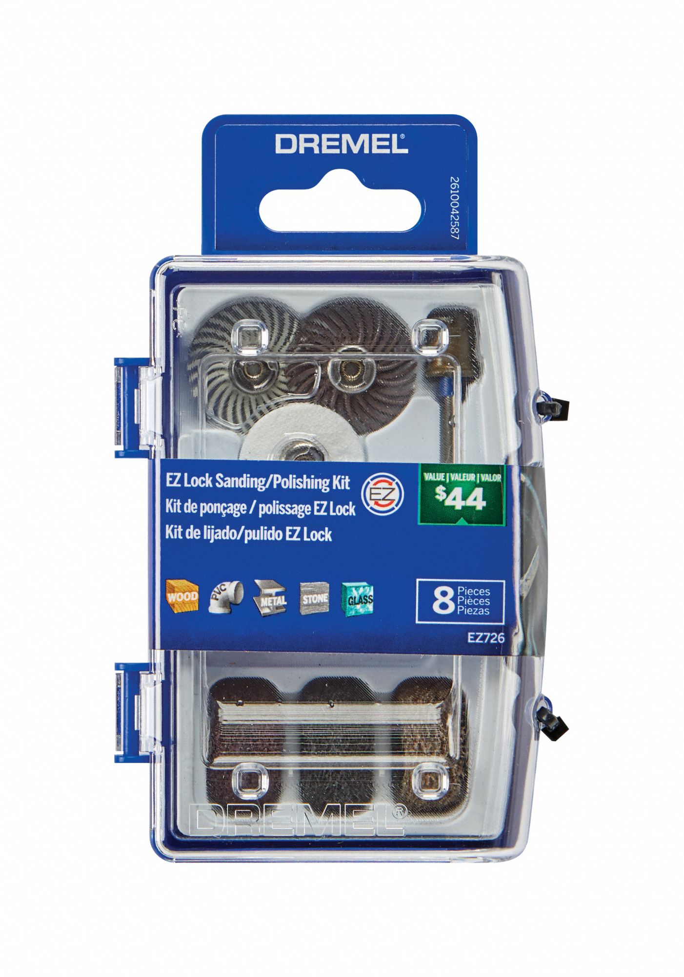 Rotary Tool Accessory Kit: Rotary Accessory Kit, 8 Pieces, Case Included, 1/8 in Shank Dia