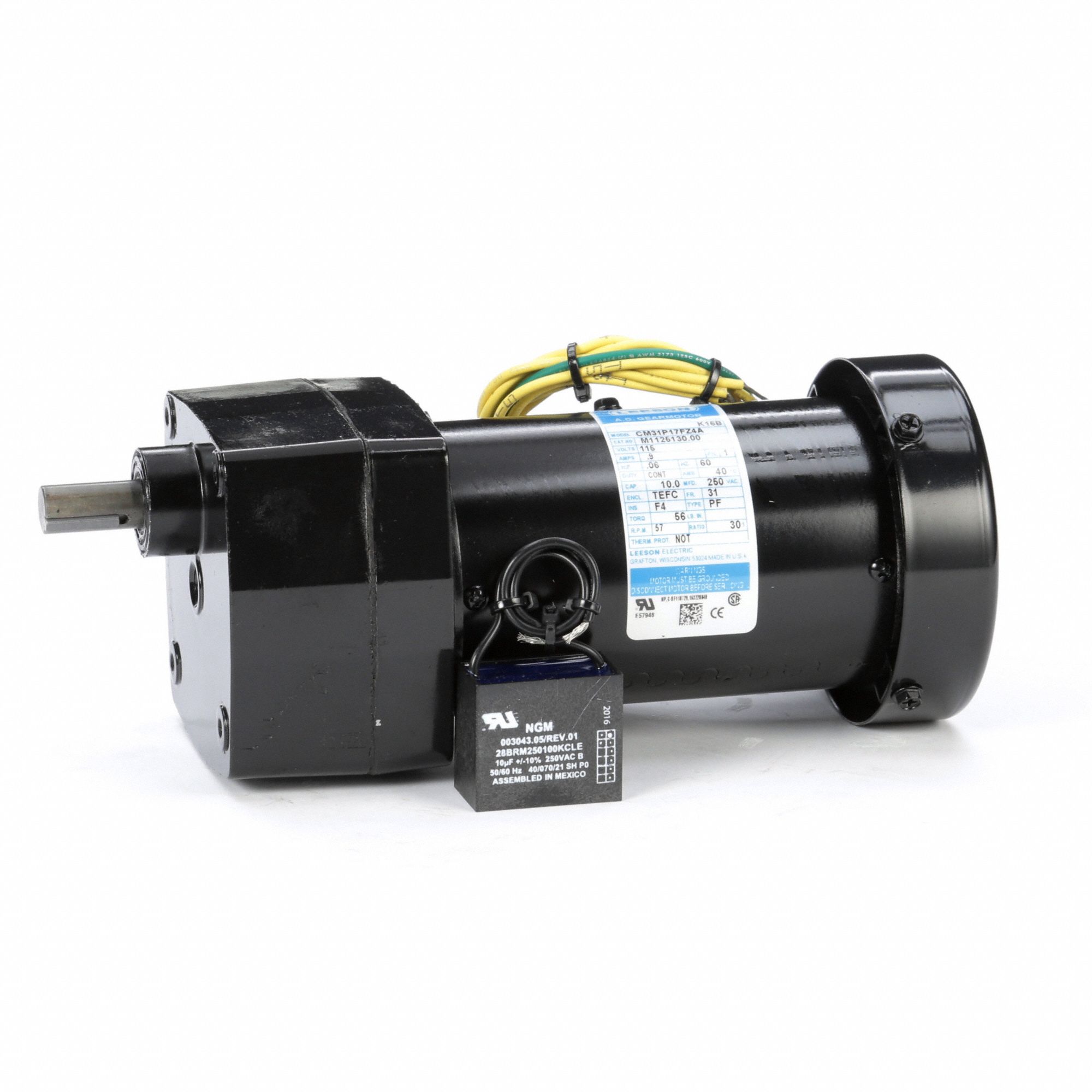 AC Gearmotor: Parallel, Single Output Shaft, PSC, TEFC, 57 RPM, 56 in-lb Max Torque, 115V AC