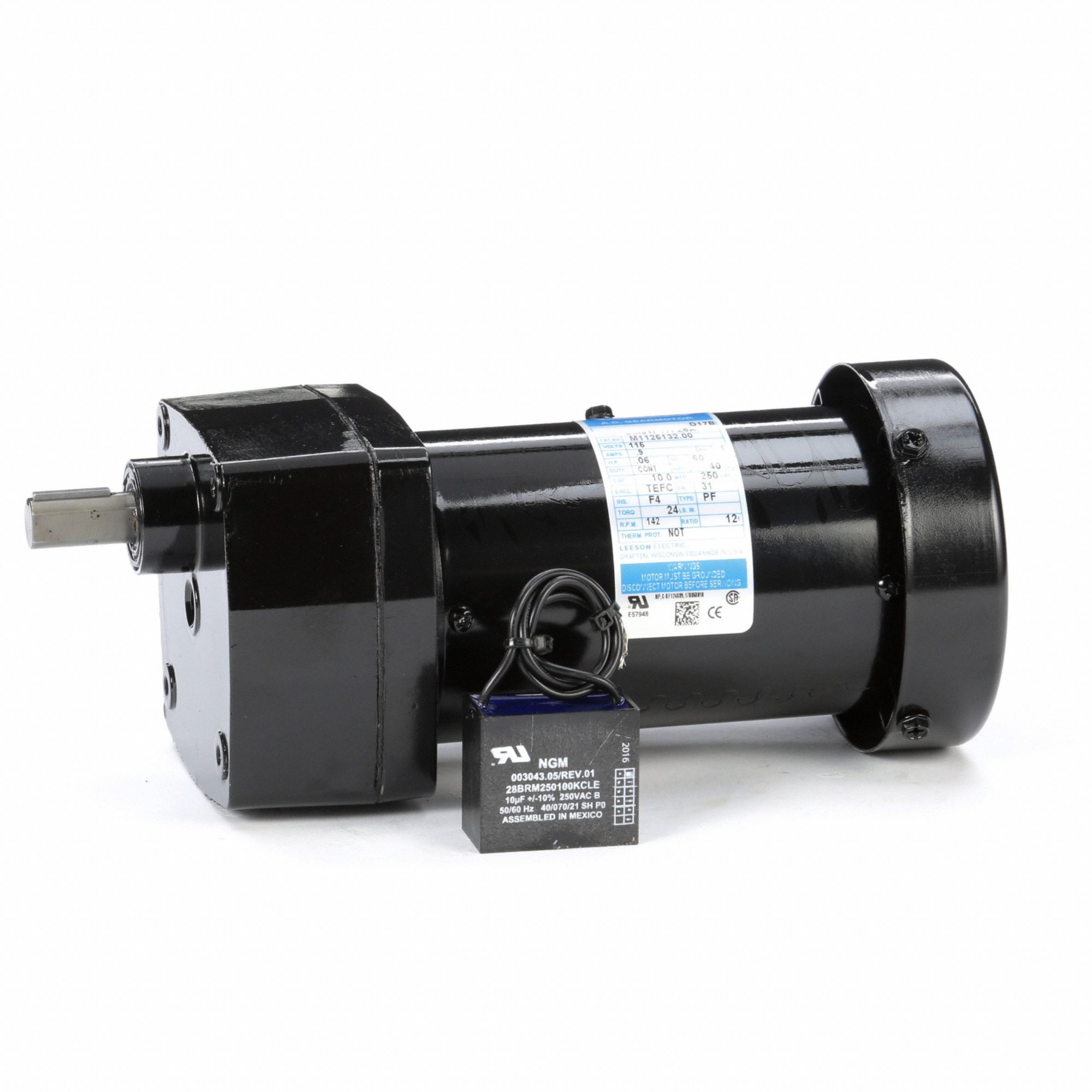 AC Gearmotor: Parallel, Single Output Shaft, PSC, TEFC, 142 RPM, 24 in-lb Max Torque, 115V AC