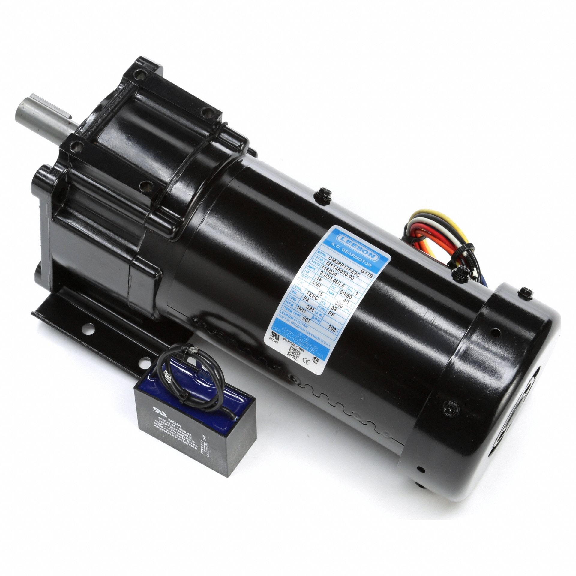 AC Gearmotor: Parallel, Single Output Shaft, PSC, TEFC, 16 RPM, 391 in-lb Max Torque, 115V AC