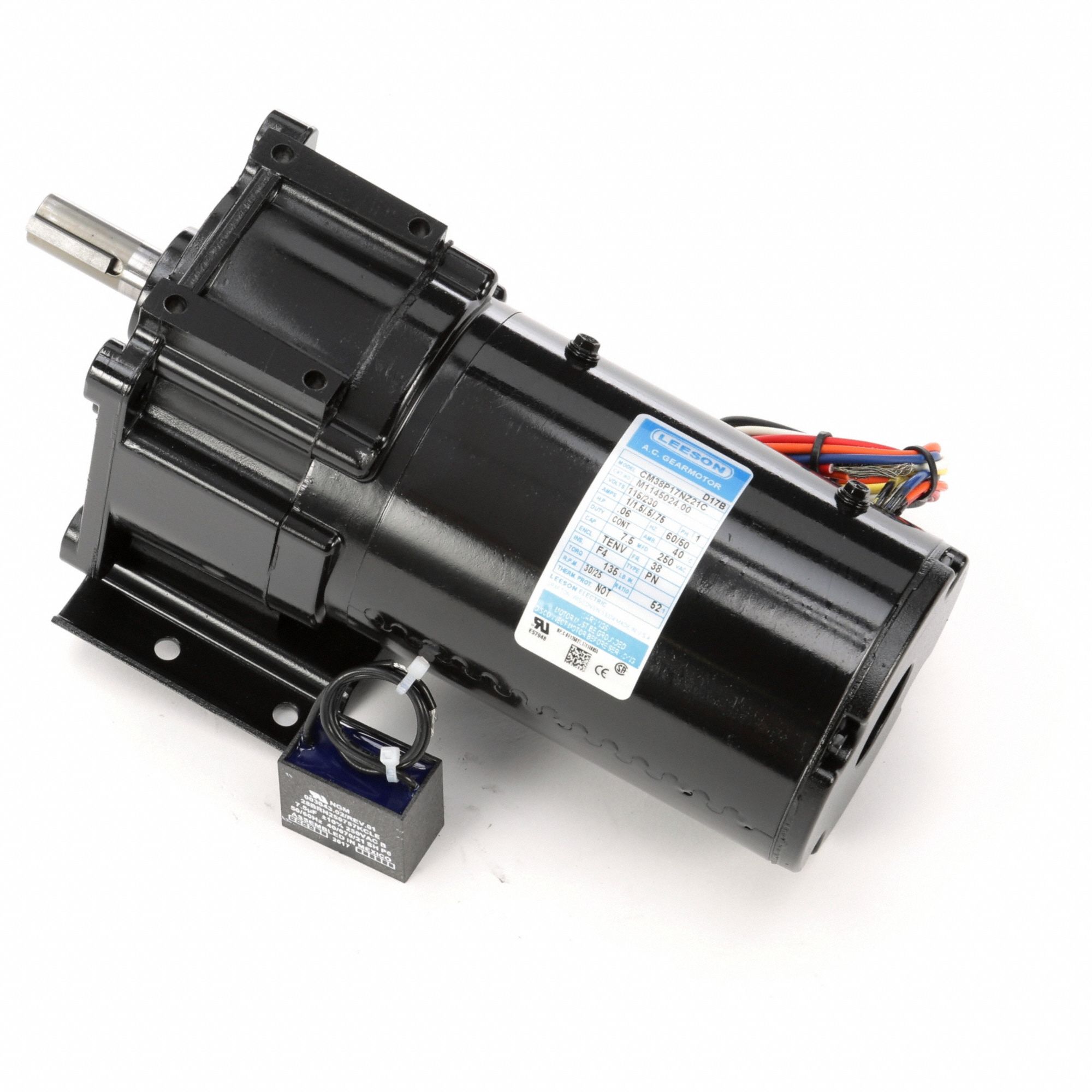AC Gearmotor: Parallel, Single Output Shaft, PSC, TENV, 30 RPM, 135 in-lb Max Torque, CW/CCW
