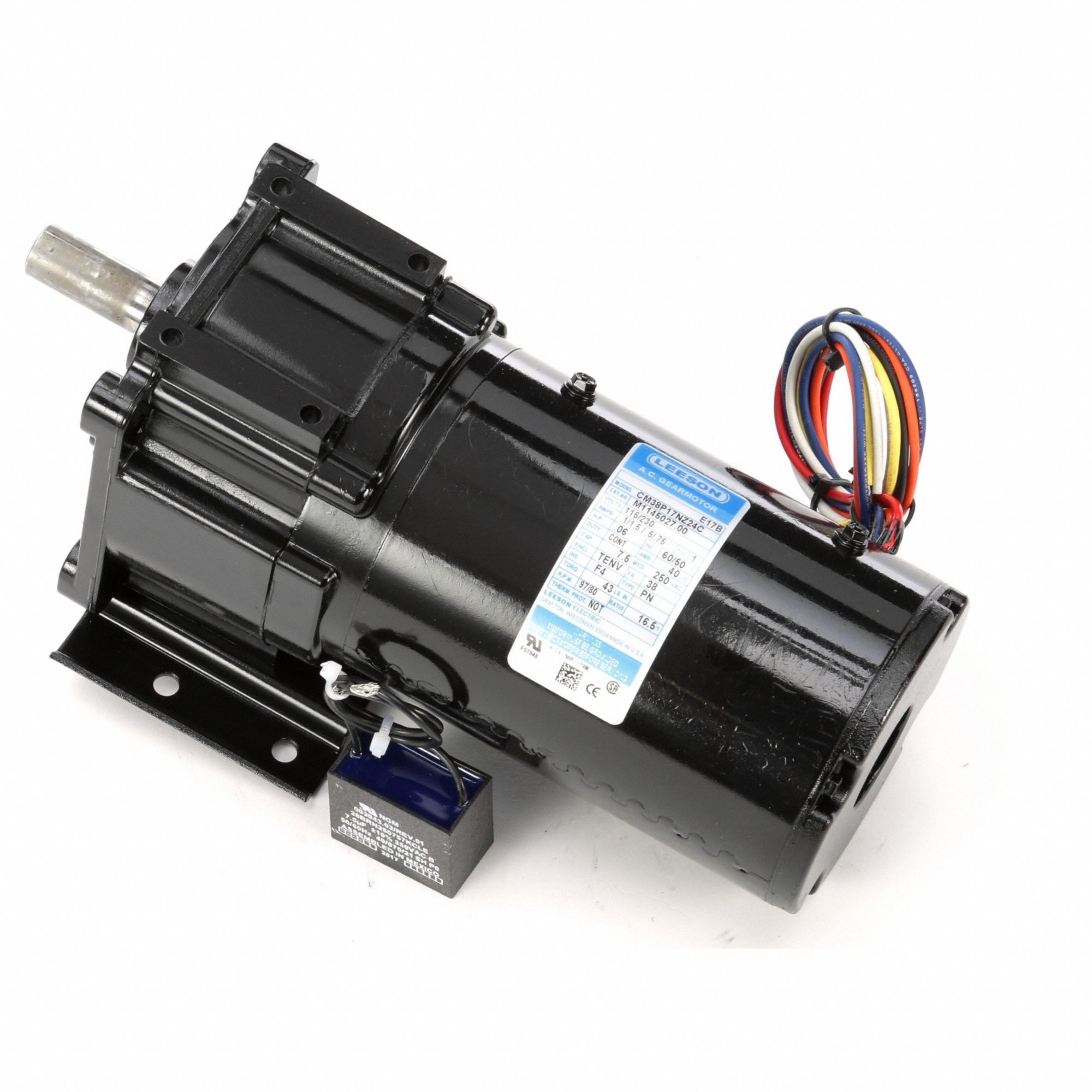 AC Gearmotor: Parallel, Single Output Shaft, PSC, TENV, 97 RPM, 43 in-lb Max Torque, CW/CCW