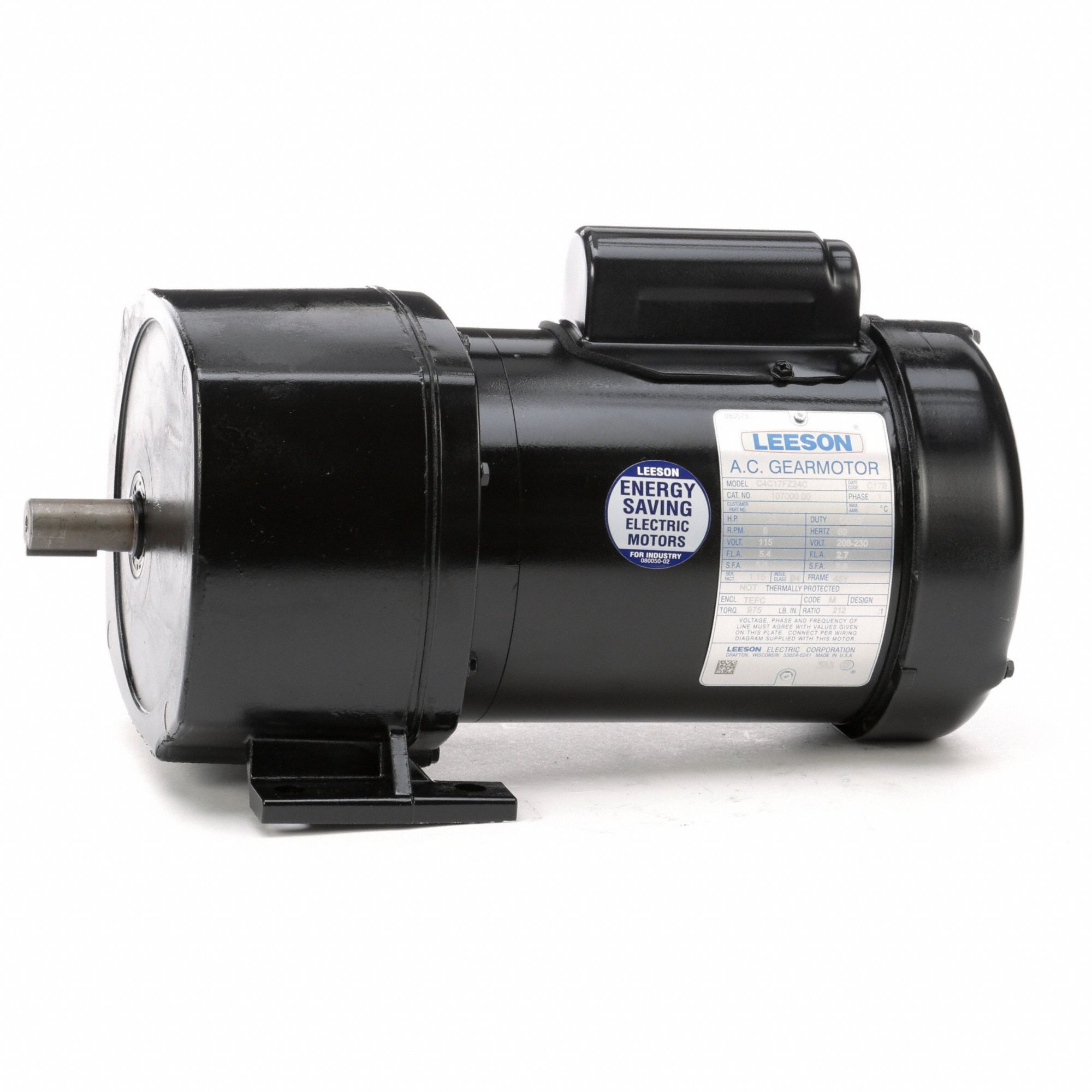 AC Gearmotor: Parallel, Single Output Shaft, Capacitor-Start, TEFC, 8 RPM, 0.25 hp Input