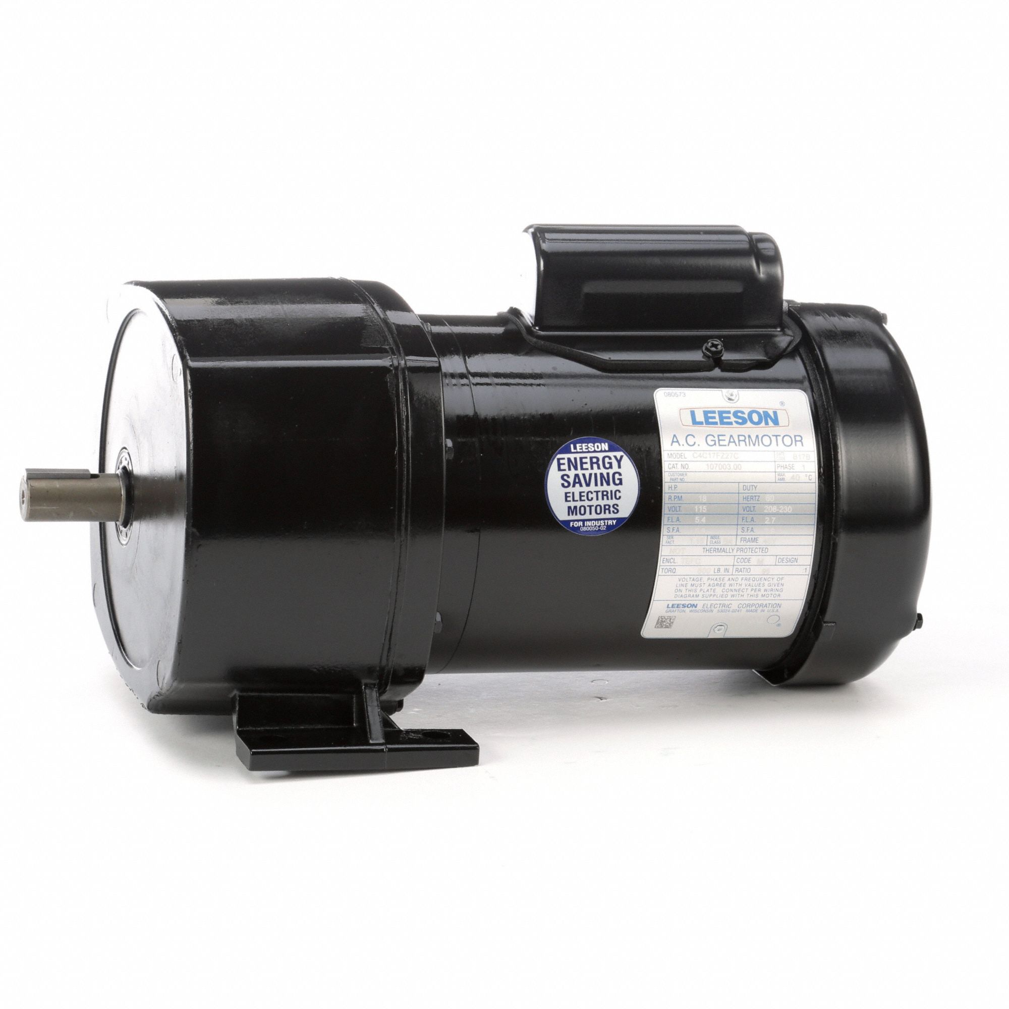 AC Gearmotor: Parallel, Single Output Shaft, Capacitor-Start, TEFC, 18 RPM, 0.25 hp Input