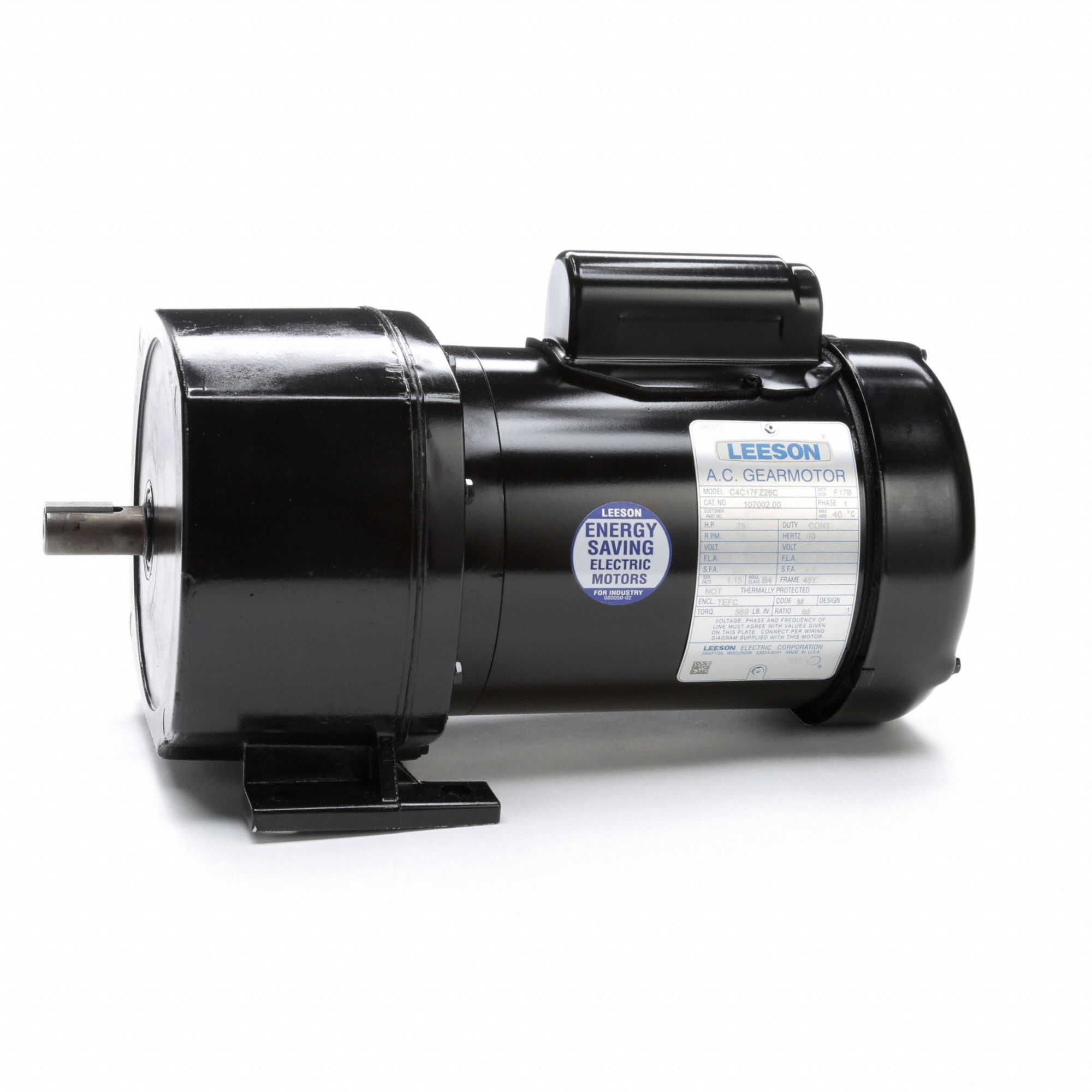 AC Gearmotor: Parallel, Single Output Shaft, Capacitor-Start, TEFC, 26 RPM, 0.25 hp Input