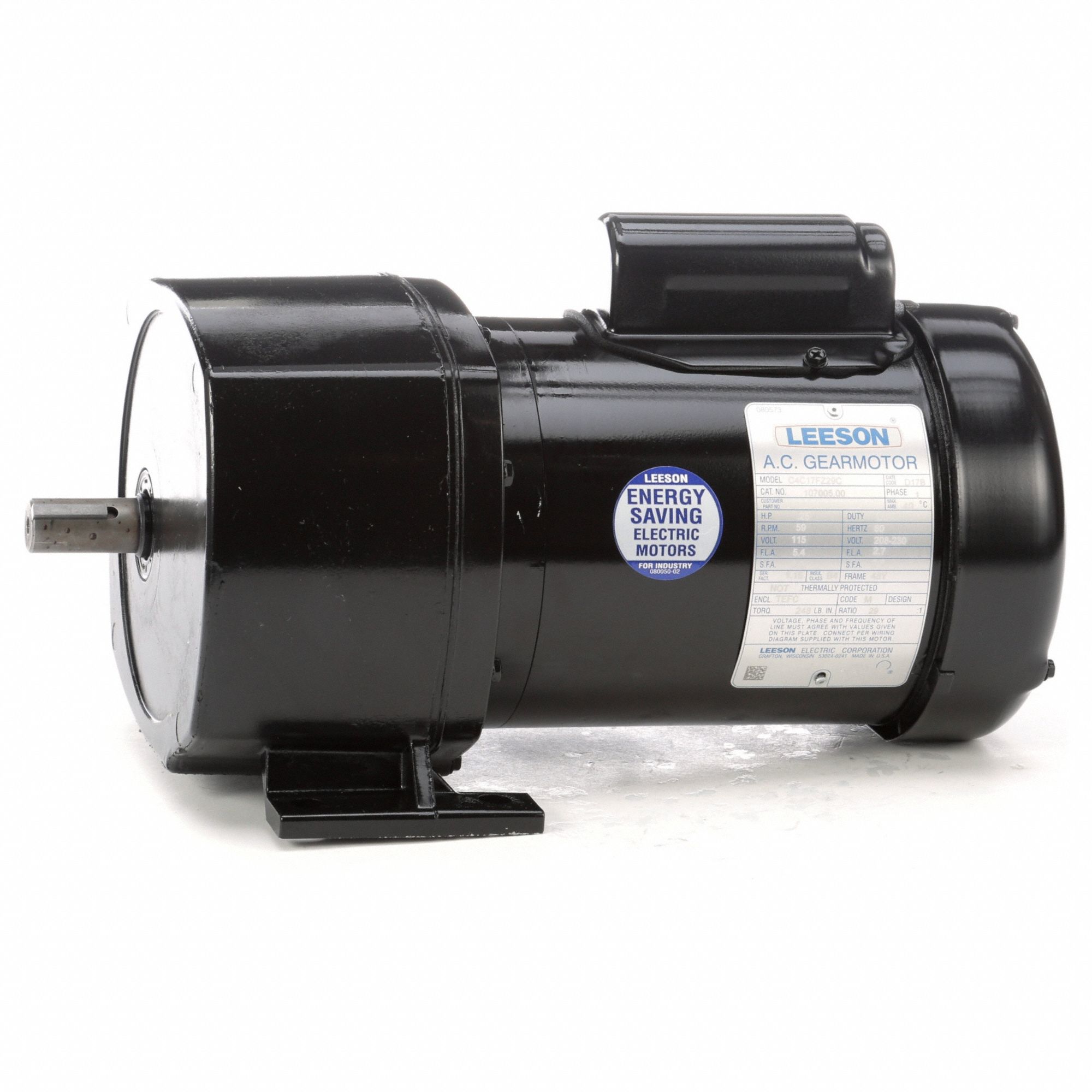 AC Gearmotor: Parallel, Single Output Shaft, Capacitor-Start, TEFC, 59 RPM, 0.25 hp Input