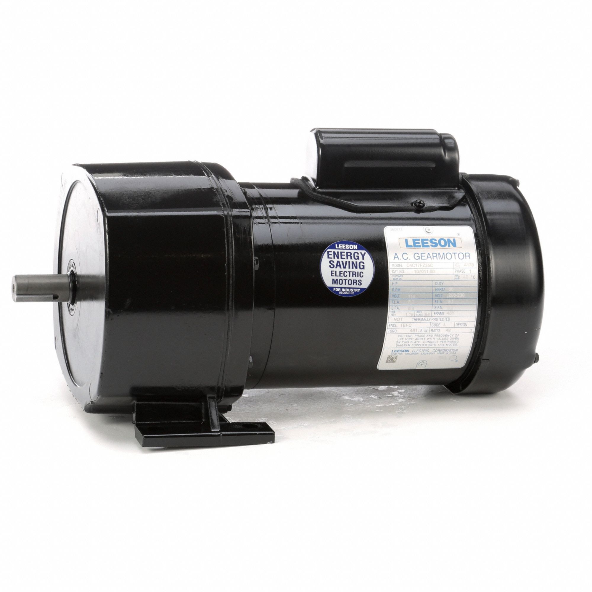 AC Gearmotor: Parallel, Single Output Shaft, Capacitor-Start, TEFC, 41 RPM, 0.33 hp Input