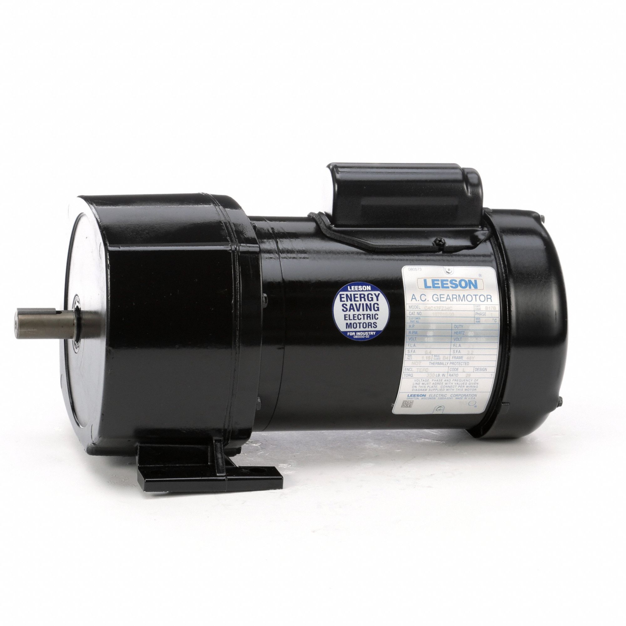AC Gearmotor: Parallel, Single Output Shaft, Capacitor-Start, TEFC, 59 RPM, 0.33 hp Input
