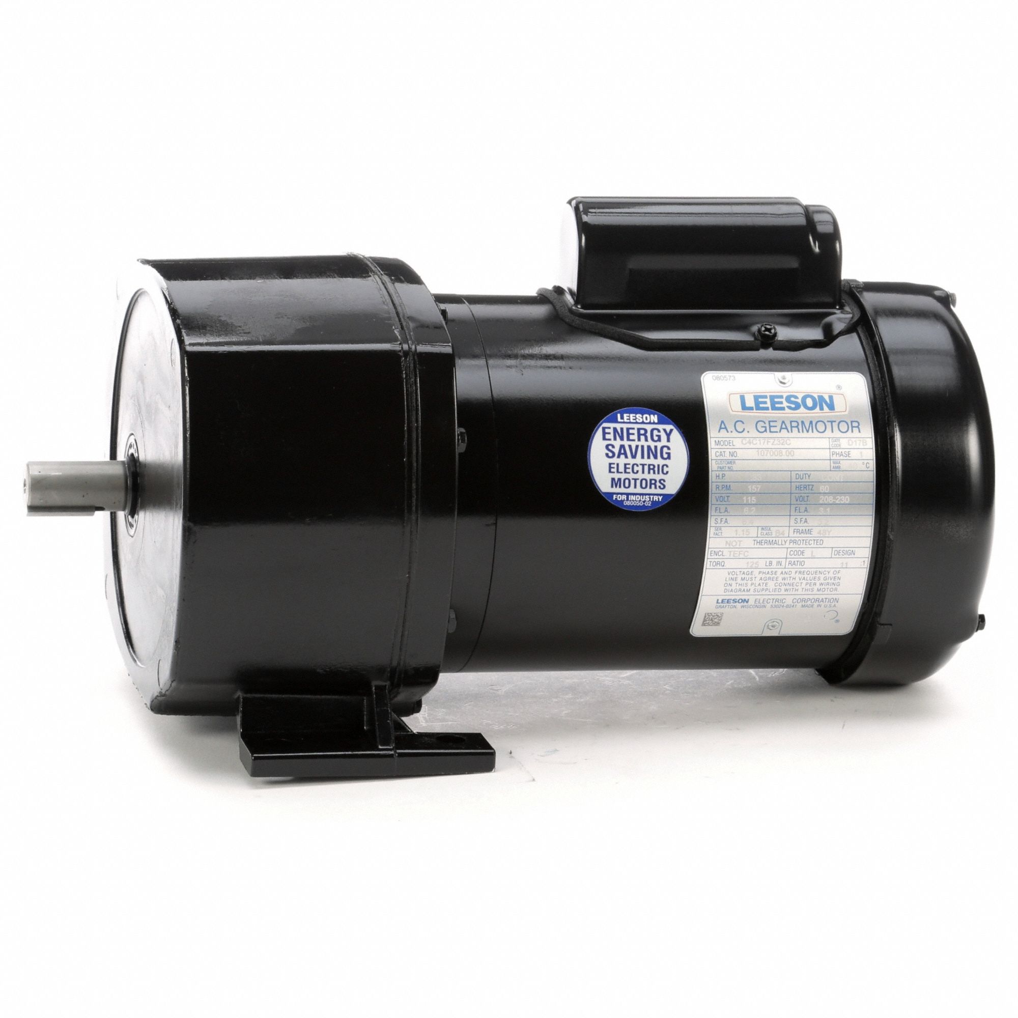 AC Gearmotor: Parallel, Single Output Shaft, Capacitor-Start, TEFC, 157 RPM, 0.33 hp Input