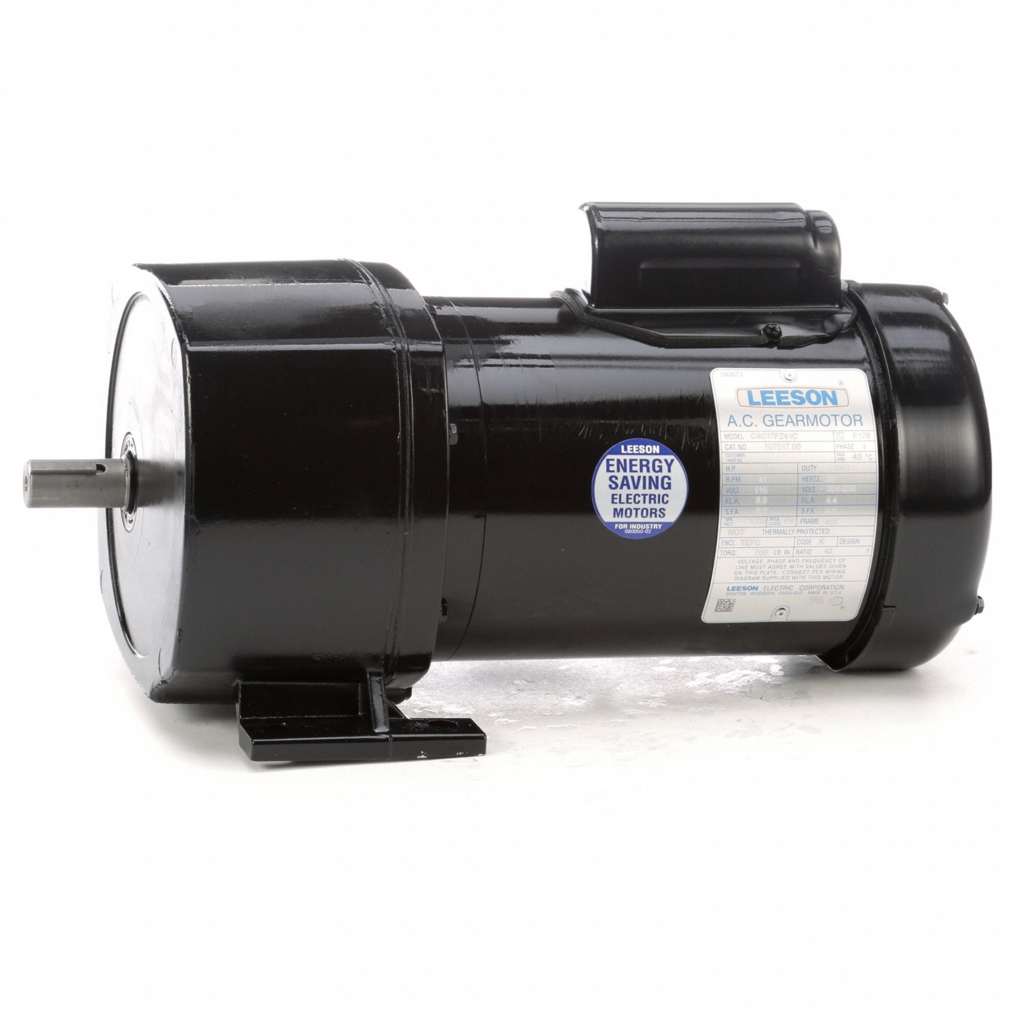 AC Gearmotor: Parallel, Single Output Shaft, Capacitor-Start, TEFC, 41 RPM, 0.5 hp Input