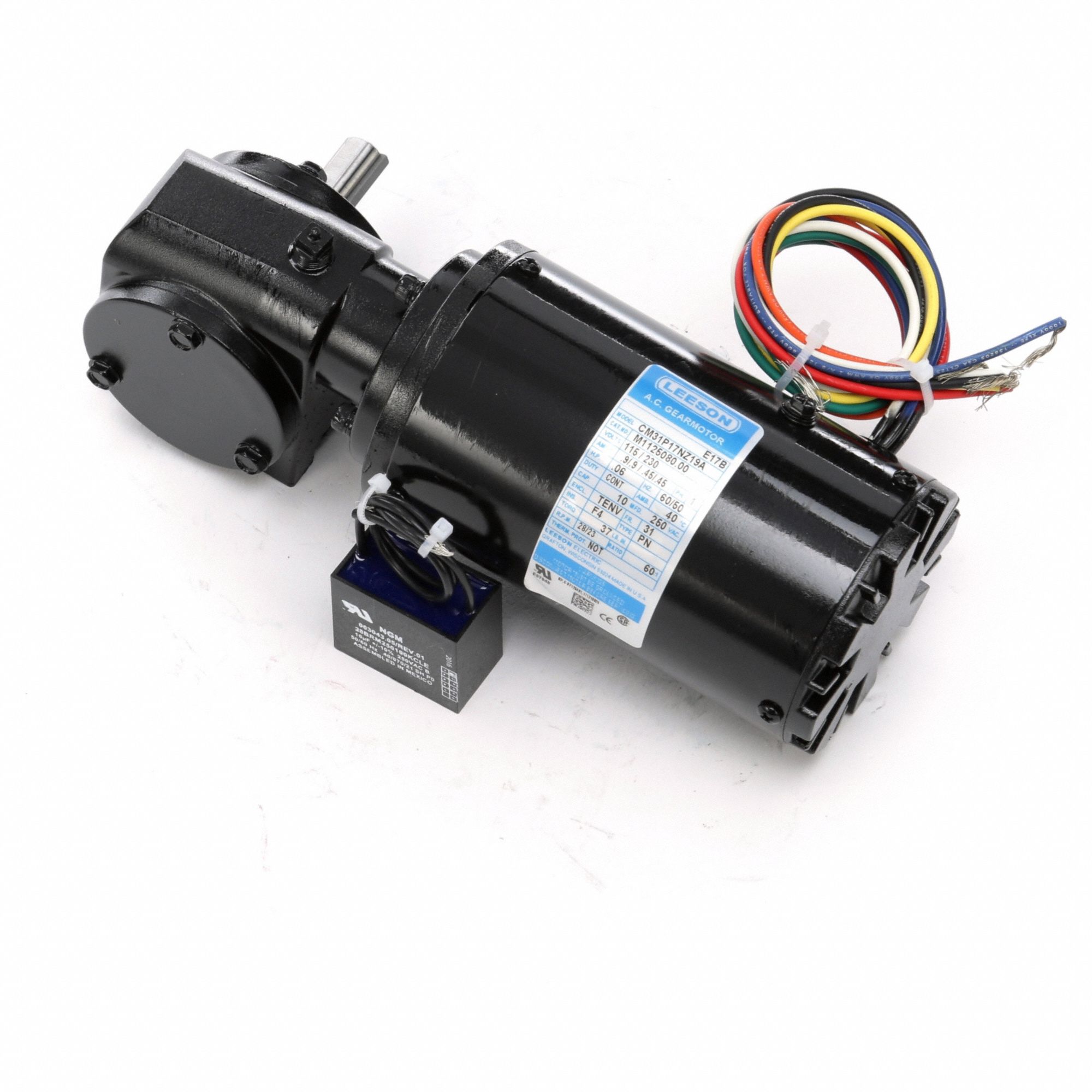 AC Gearmotor: Right Angle, Single Output Shaft, PSC, TENV, 28 RPM, 37 in-lb Max Torque, 60:1