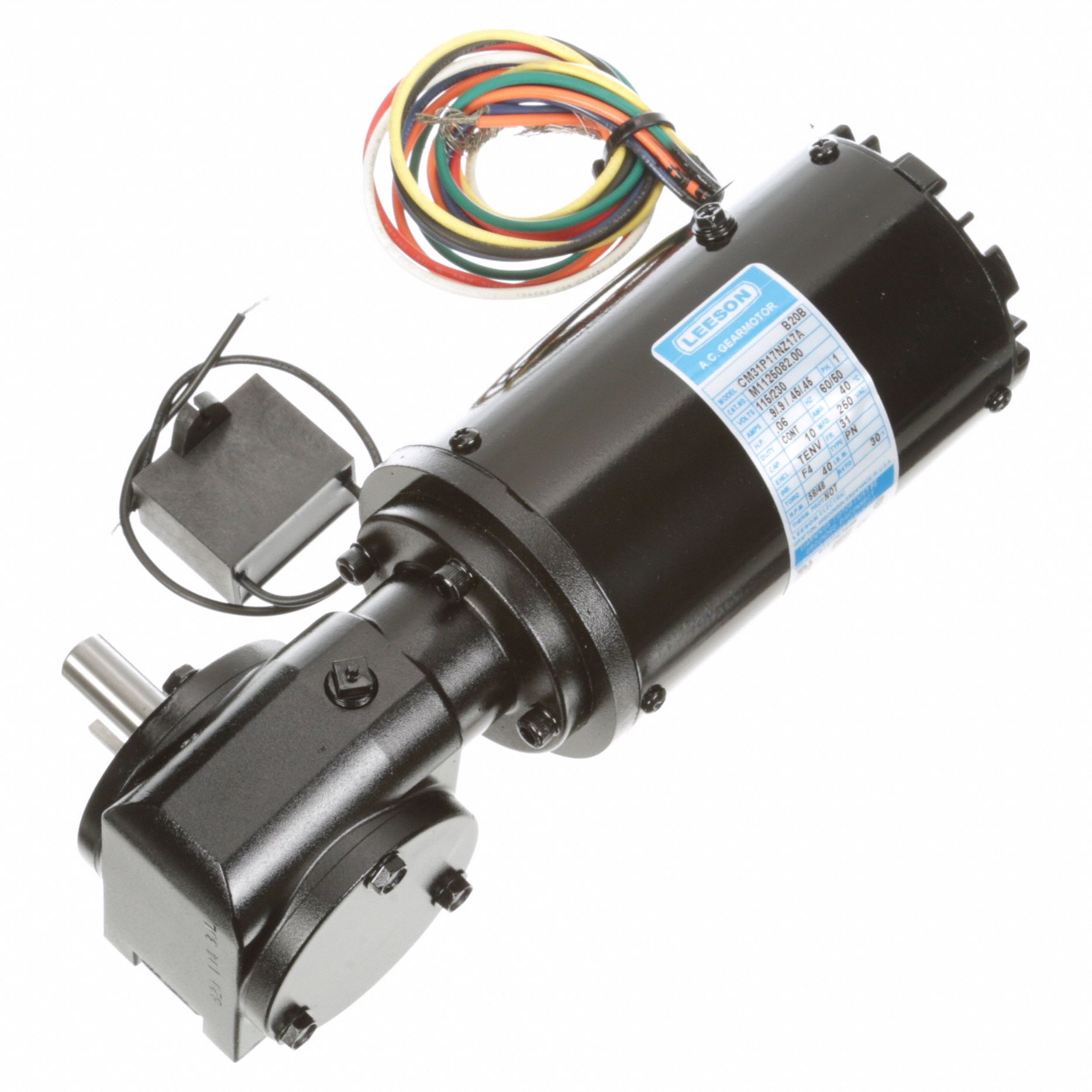 AC Gearmotor: Right Angle, Single Output Shaft, PSC, TENV, 58 RPM, 40 in-lb Max Torque, 30:1