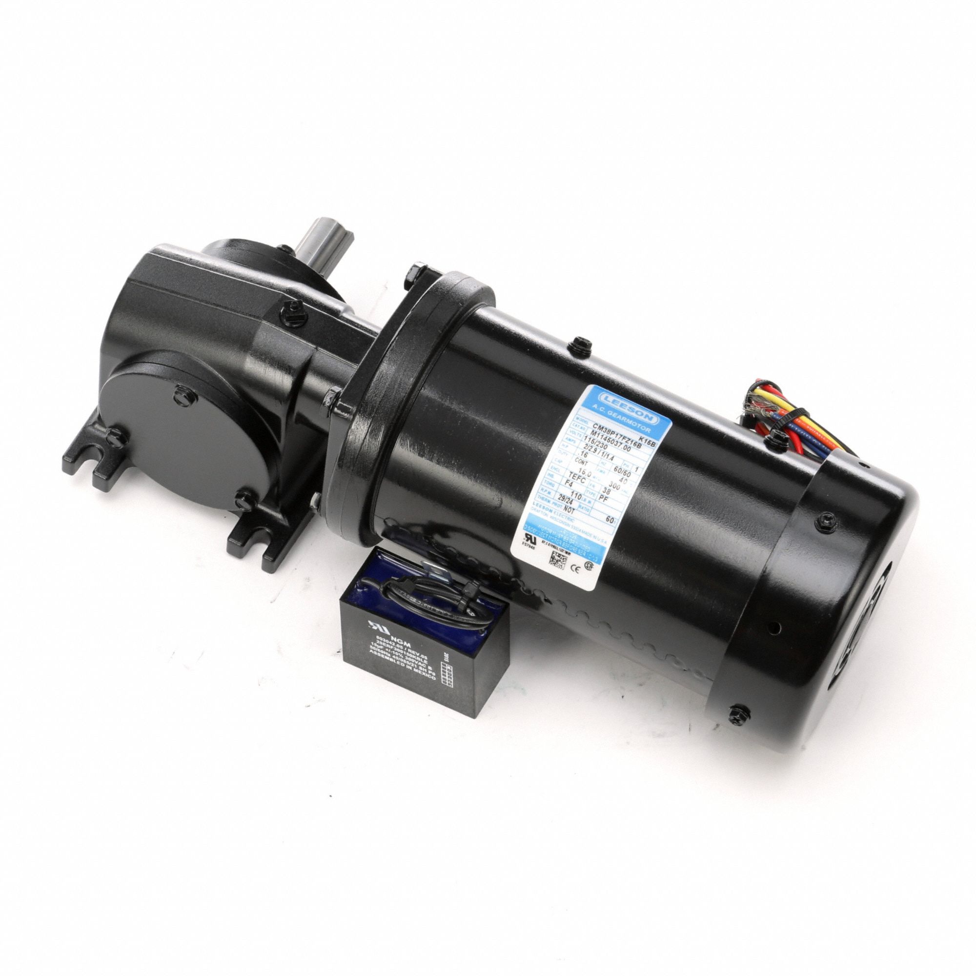 AC Gearmotor: Right Angle, Single Output Shaft, PSC, TEFC, 29 RPM, 110 in-lb Max Torque, 60:1