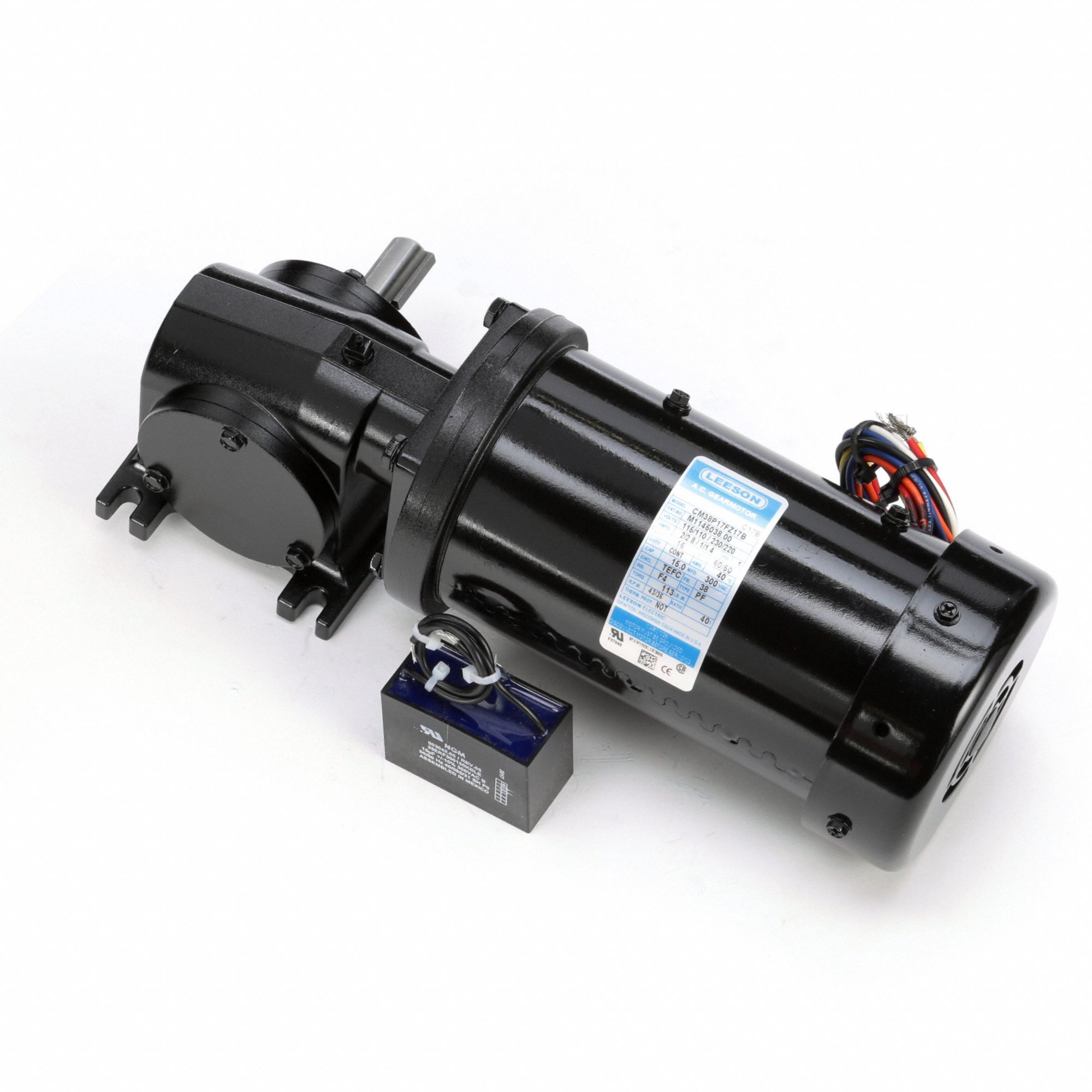 AC Gearmotor: Right Angle, Single Output Shaft, PSC, TEFC, 43 RPM, 113 in-lb Max Torque, 40:1