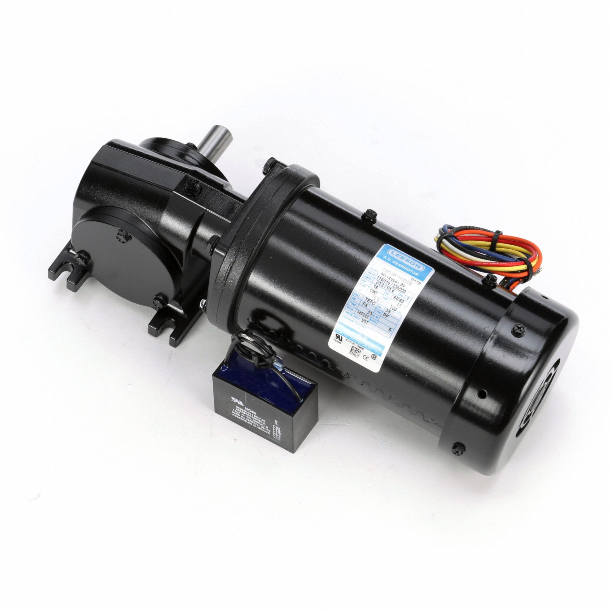 AC Gearmotor: Right Angle, Single Output Shaft, PSC, TEFC, 340 RPM, 23 in-lb Max Torque, 5:1