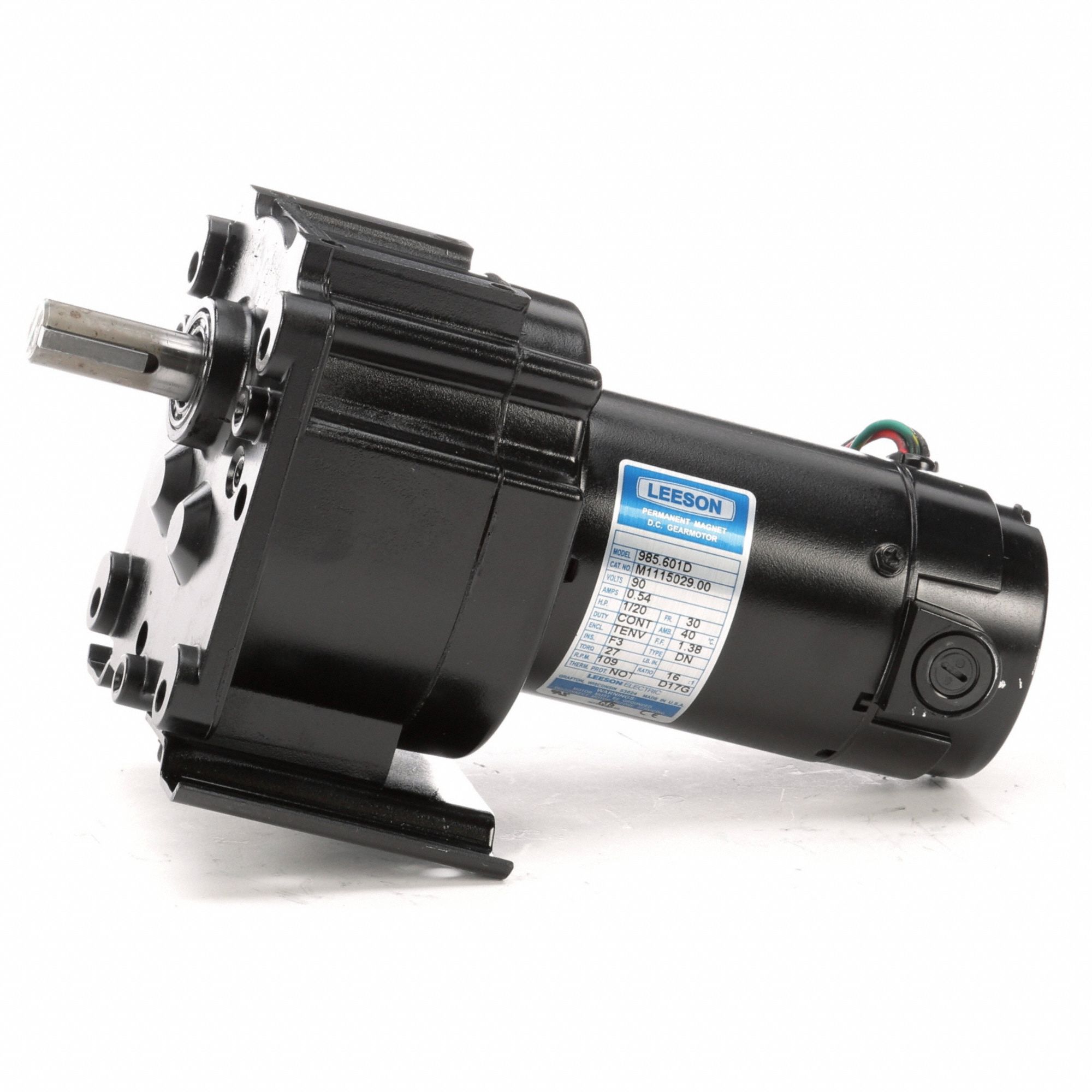 Parallel Shaft Gearmotors: Parallel, 90V DC, TENV, 109 RPM, 27 in-lb Max Torque, 16:1, 0.54 A