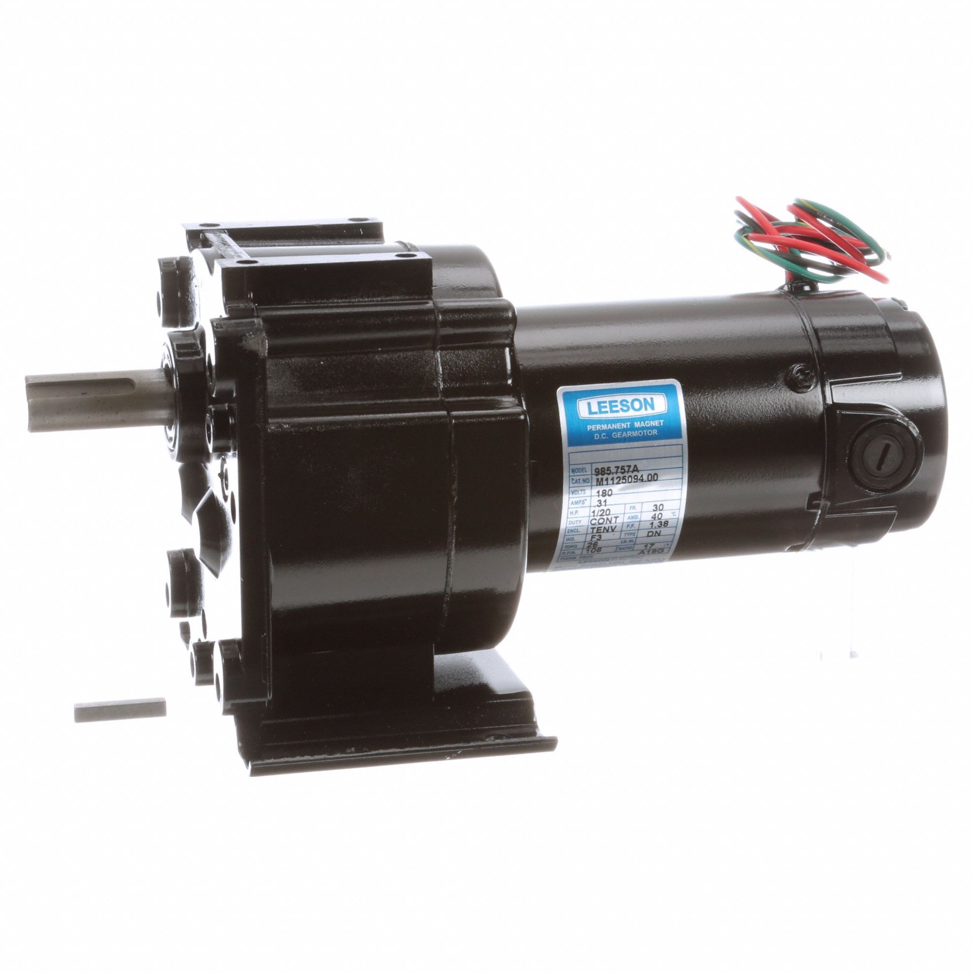 Parallel Shaft Gearmotors: Parallel, 180V DC, TENV, 106 RPM, 26 in-lb Max Torque, 17:1