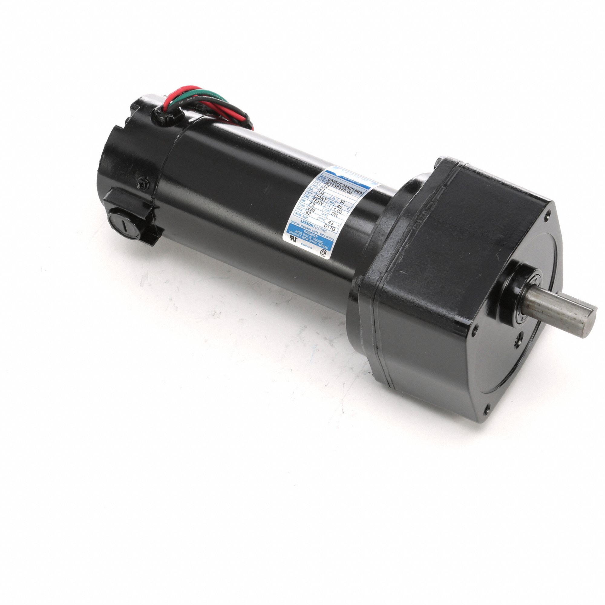 Parallel Shaft Gearmotors: Parallel, 12V DC, TENV, 62 RPM, 220 in-lb Max Torque, 43:1, 21 A
