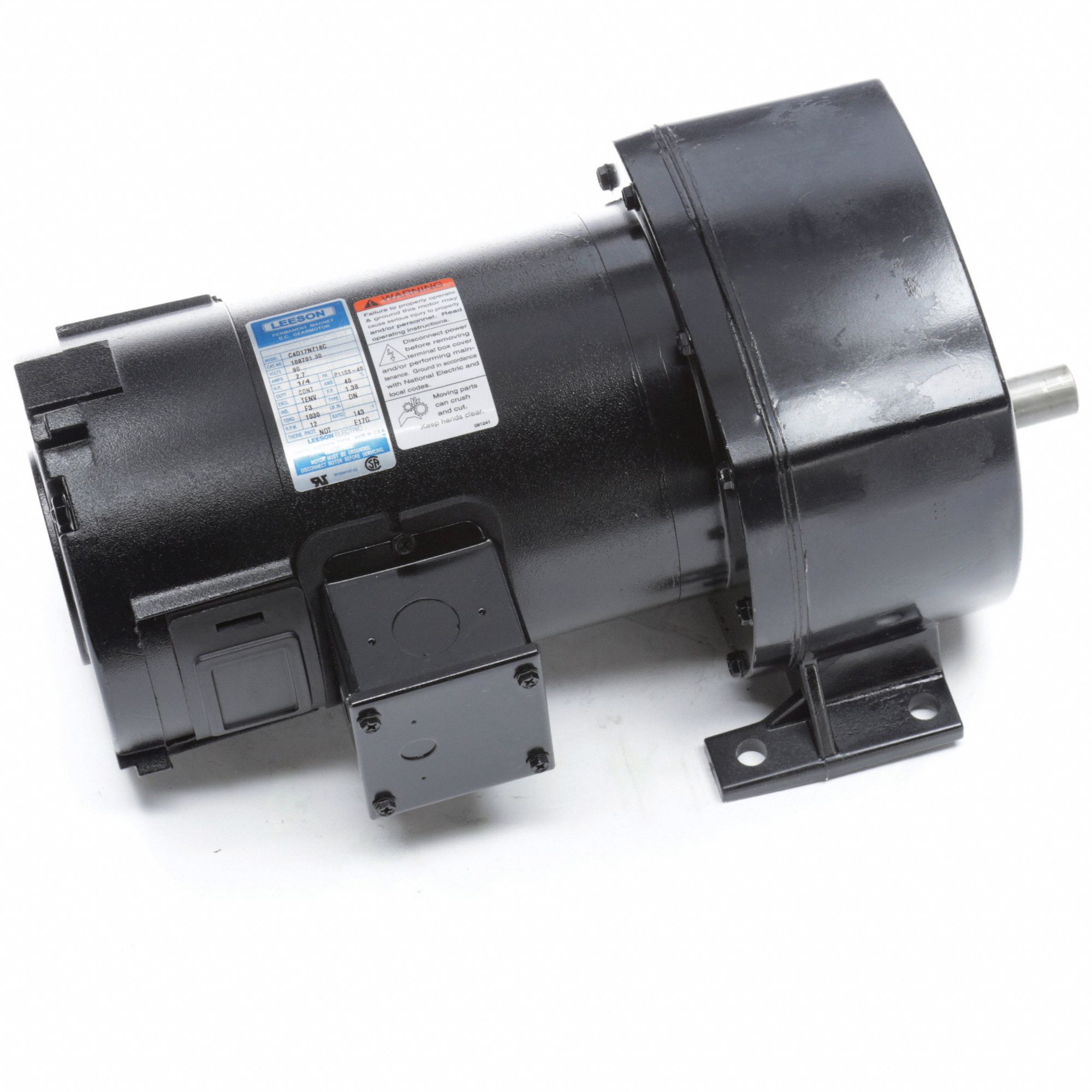 Parallel Shaft Gearmotors: Parallel, 90V DC, TENV, 12 RPM, 1, 030 in-lb Max Torque, 143:1