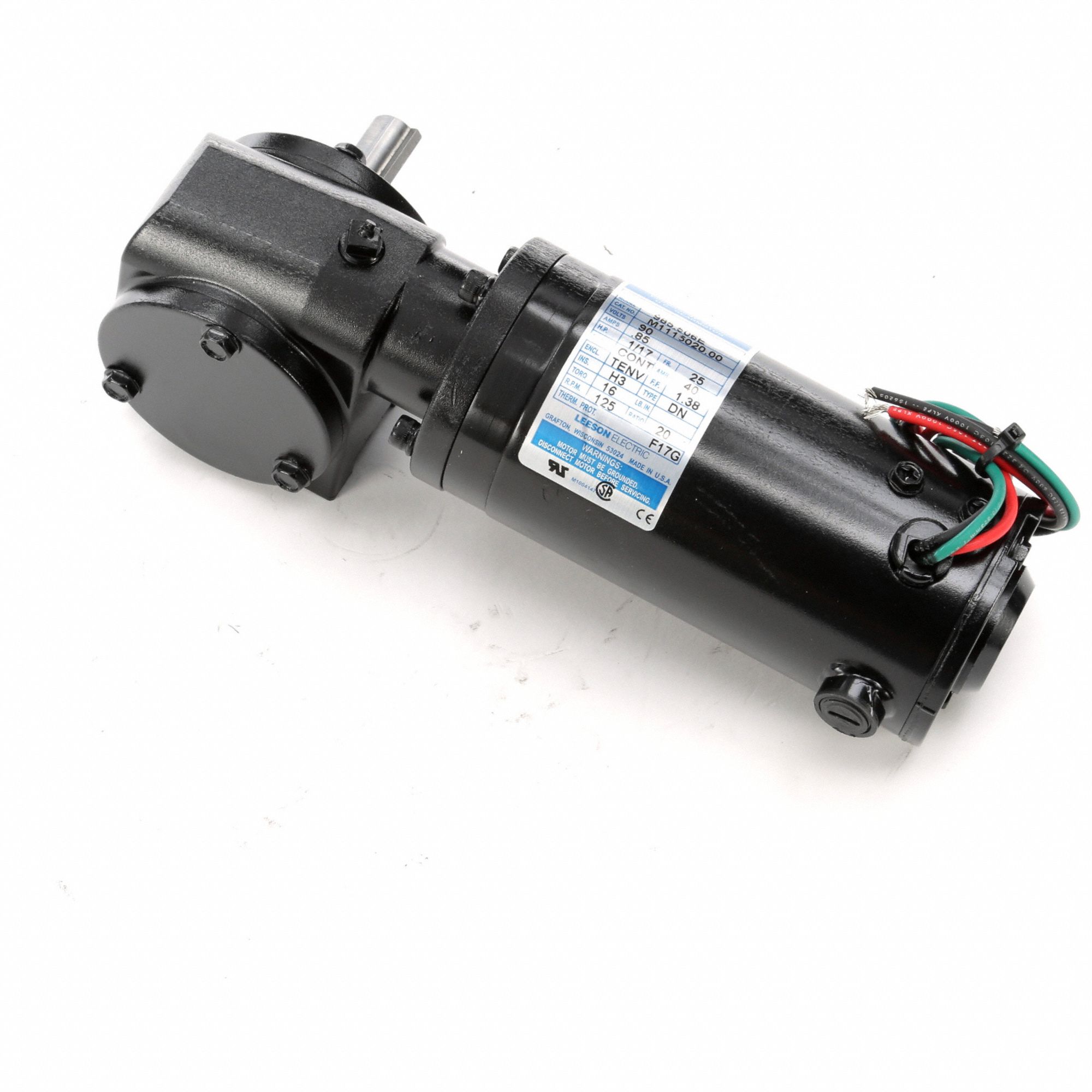 Right Angle Gearmotors: Right Angle, 90V DC, TENV, 125 RPM, 16 in-lb Max Torque, 20:1, 0.85 A