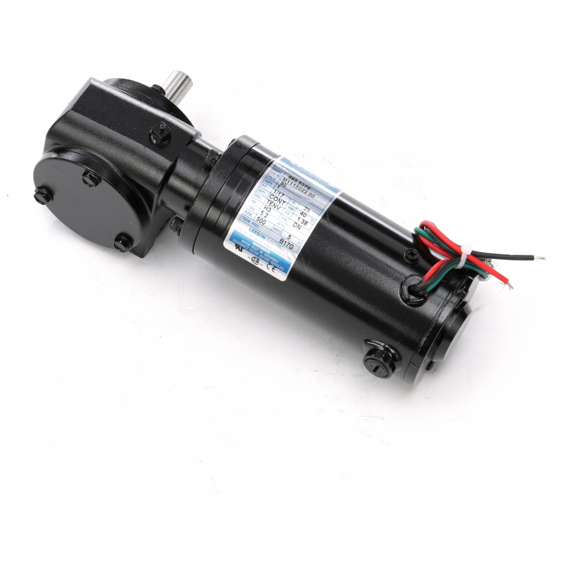 Right Angle Gearmotors: Right Angle, 90V DC, TENV, 500 RPM, 5.2 in-lb Max Torque, 5:1, 1 A