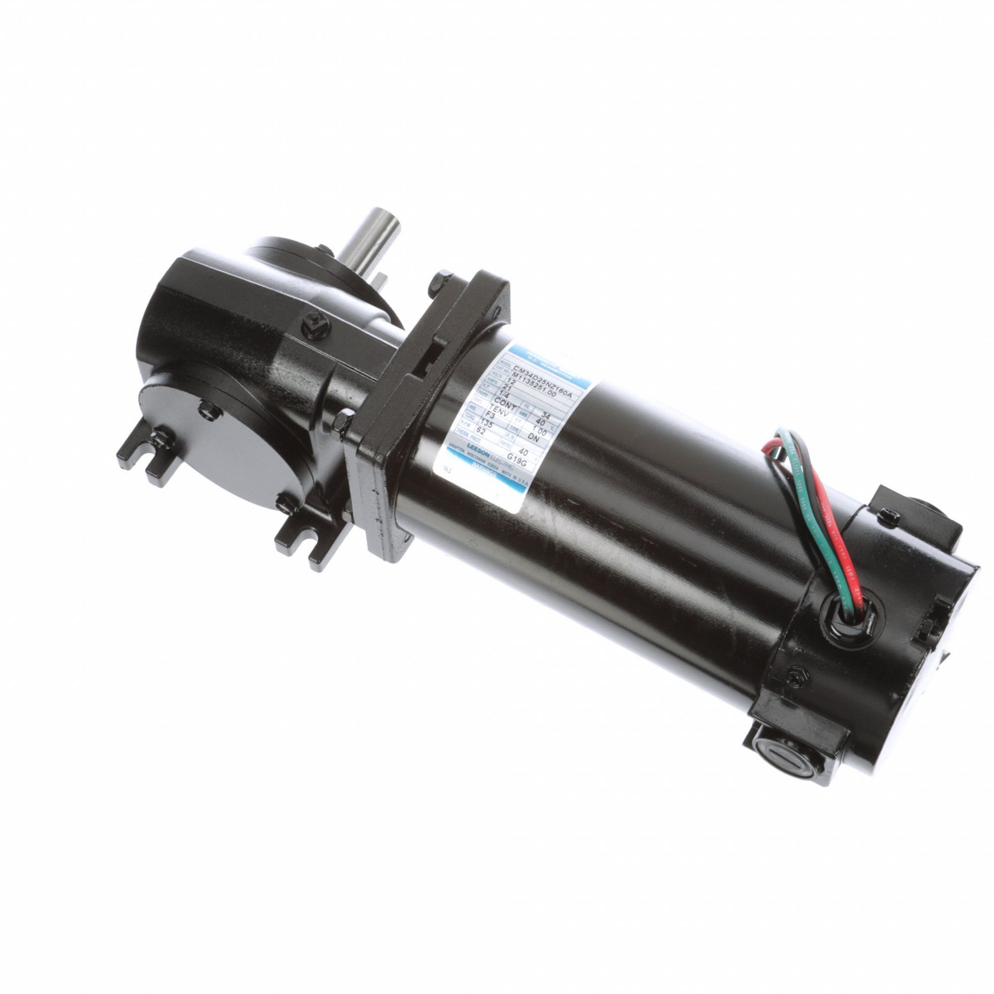 Right Angle Gearmotors: Right Angle, 12V DC, TENV, 62 RPM, 135 in-lb Max Torque, 40:1, 21 A