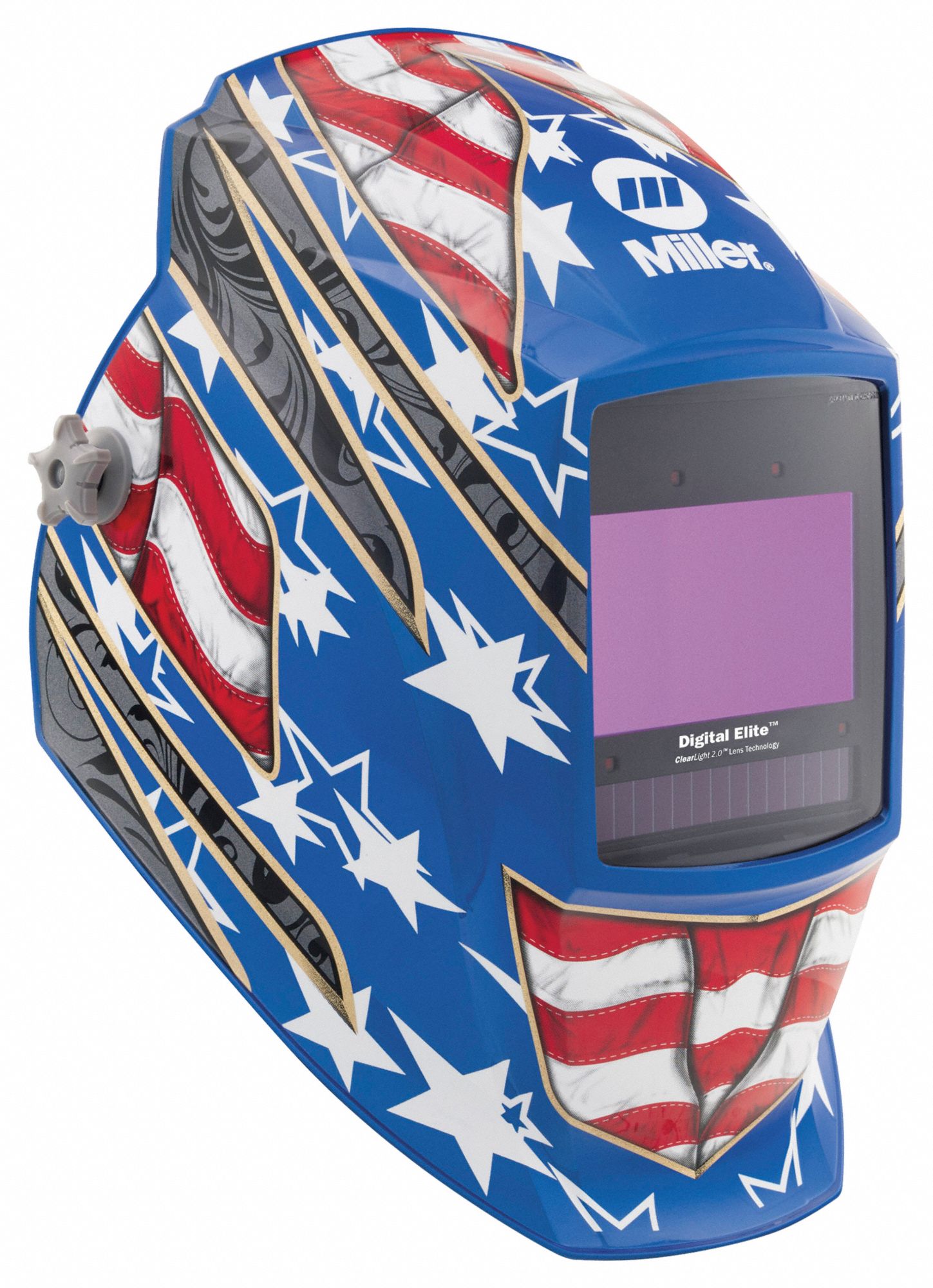 AUTO-DARKENING WELDING HELMET, 4 ARC SENSORS, BL, STARS & STRIPES, 9.22 SQ IN, LI-ION