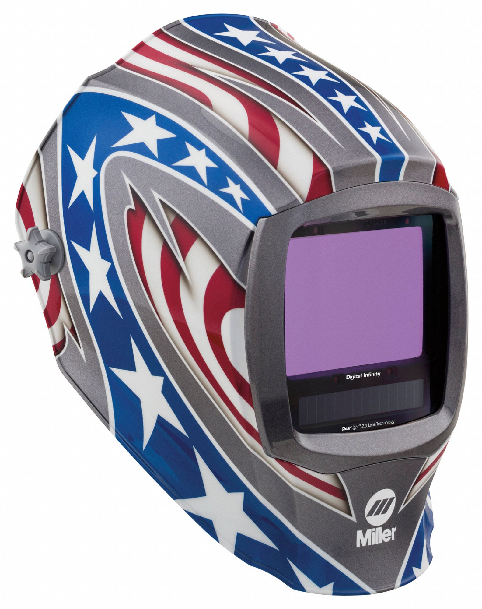 AUTO-DARKENING WELDING HELMET, 4 ARC SENSORS, BL, STARS & STRIPES, 13.4 SQ IN, LI-ION