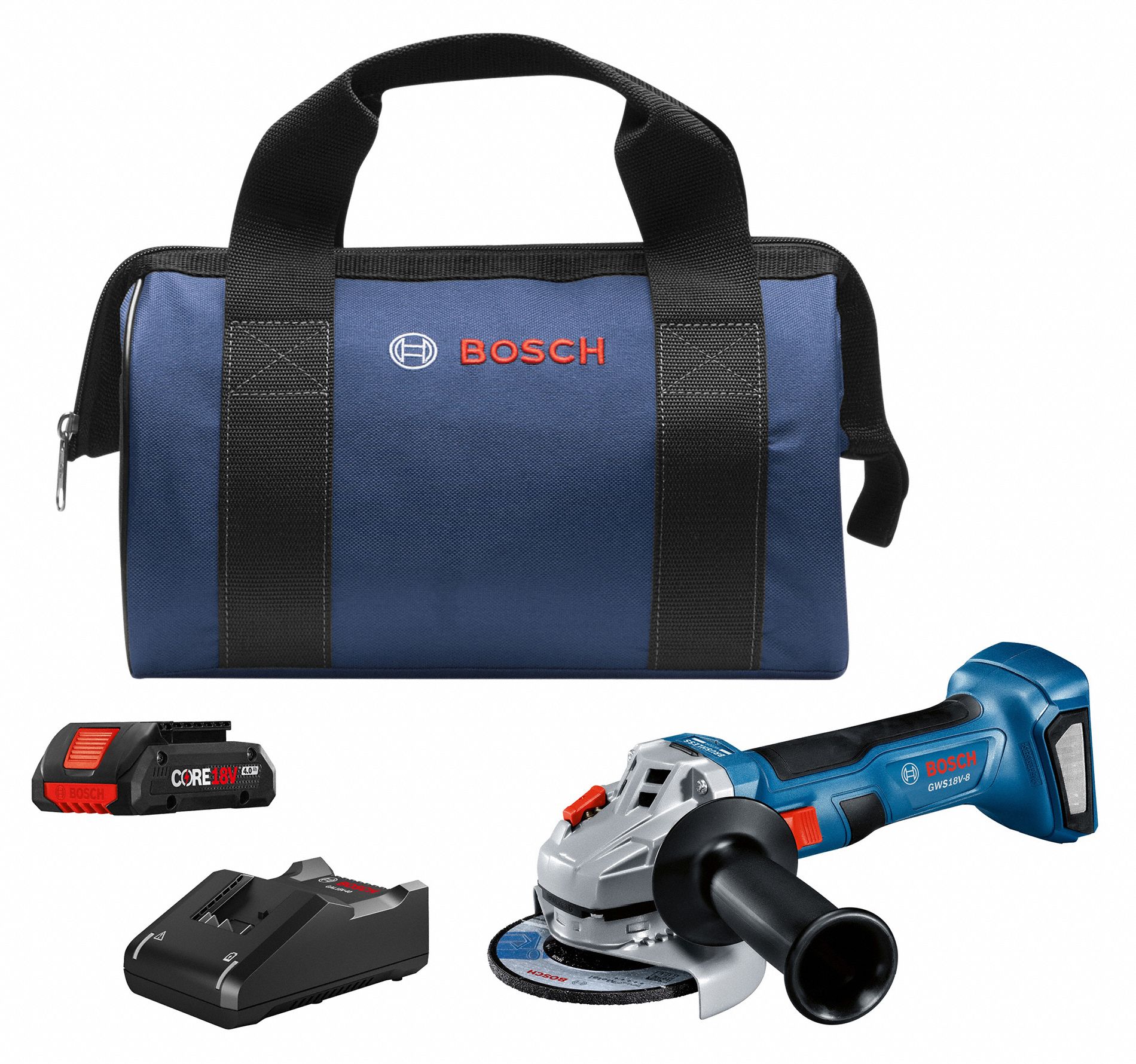 Angle Grinder: 4 1/2 in Wheel Dia, Brushless Motor, 4.0 Ah, 18V DC, Std Head, Barrel Grip Grip