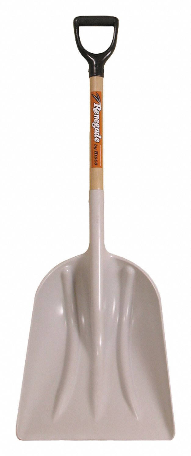 Scoop Shovel: 26 in Handle Lg, Plastic, 14 1/2 in Blade Wd, 17 3/4 in Blade Lg, D-Grip, Ash