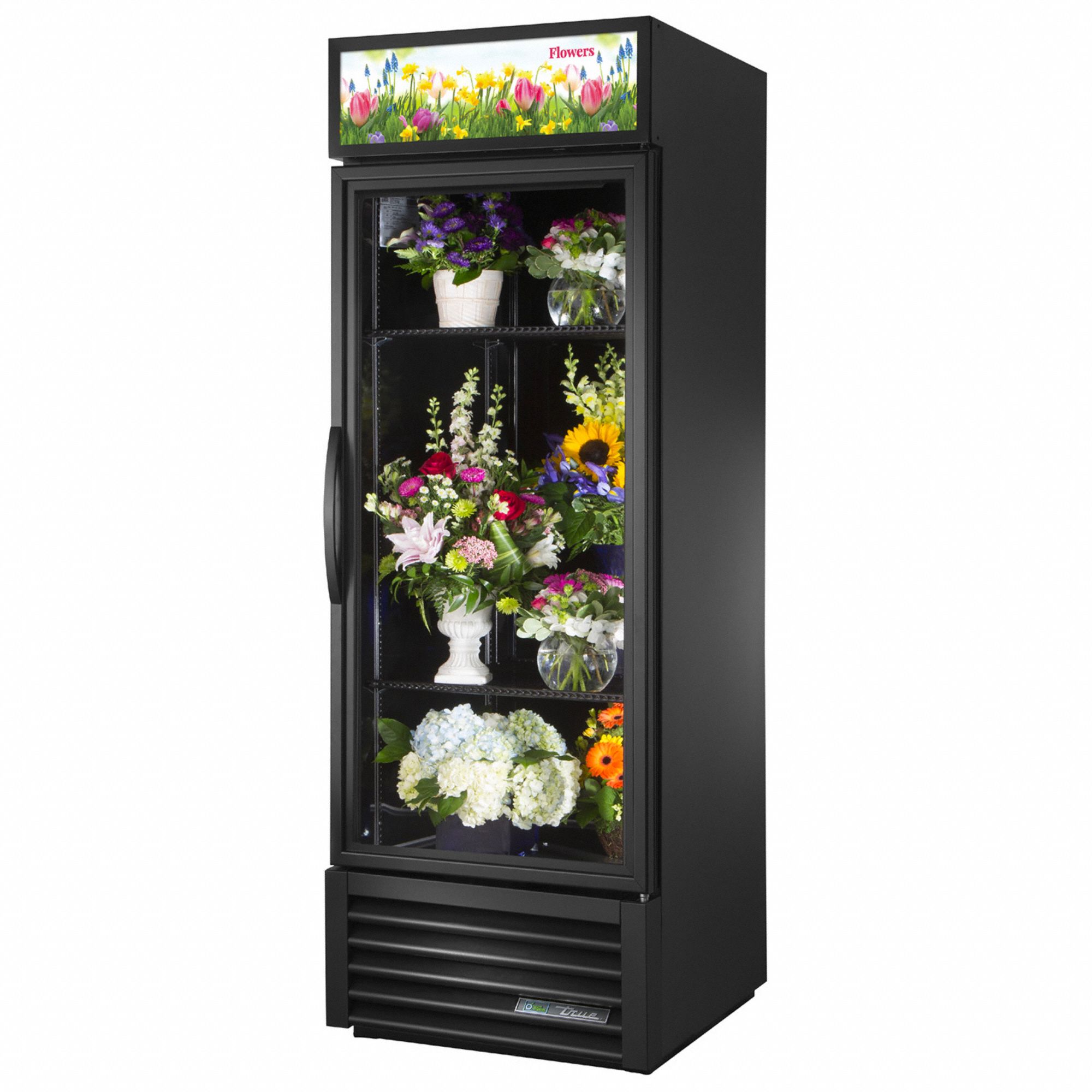 Floral Refrigerator: 78 5/8 in x 27 in x 29 7/8 in, Black, Swing, 2 Shelves
