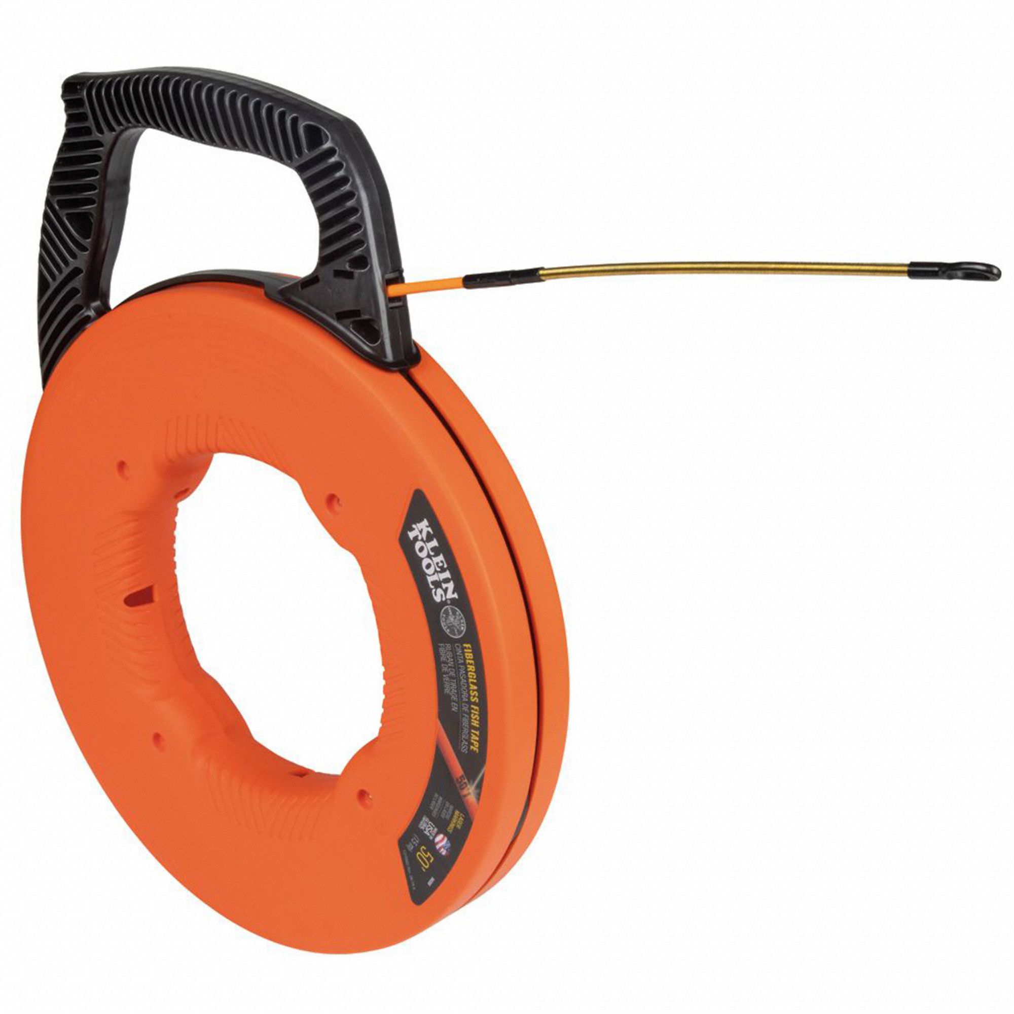 Fiberglass Fish Tape w/ Leader 50 ft.: 1 17/20 in Lg, Round Tape Shape, Leader End Style