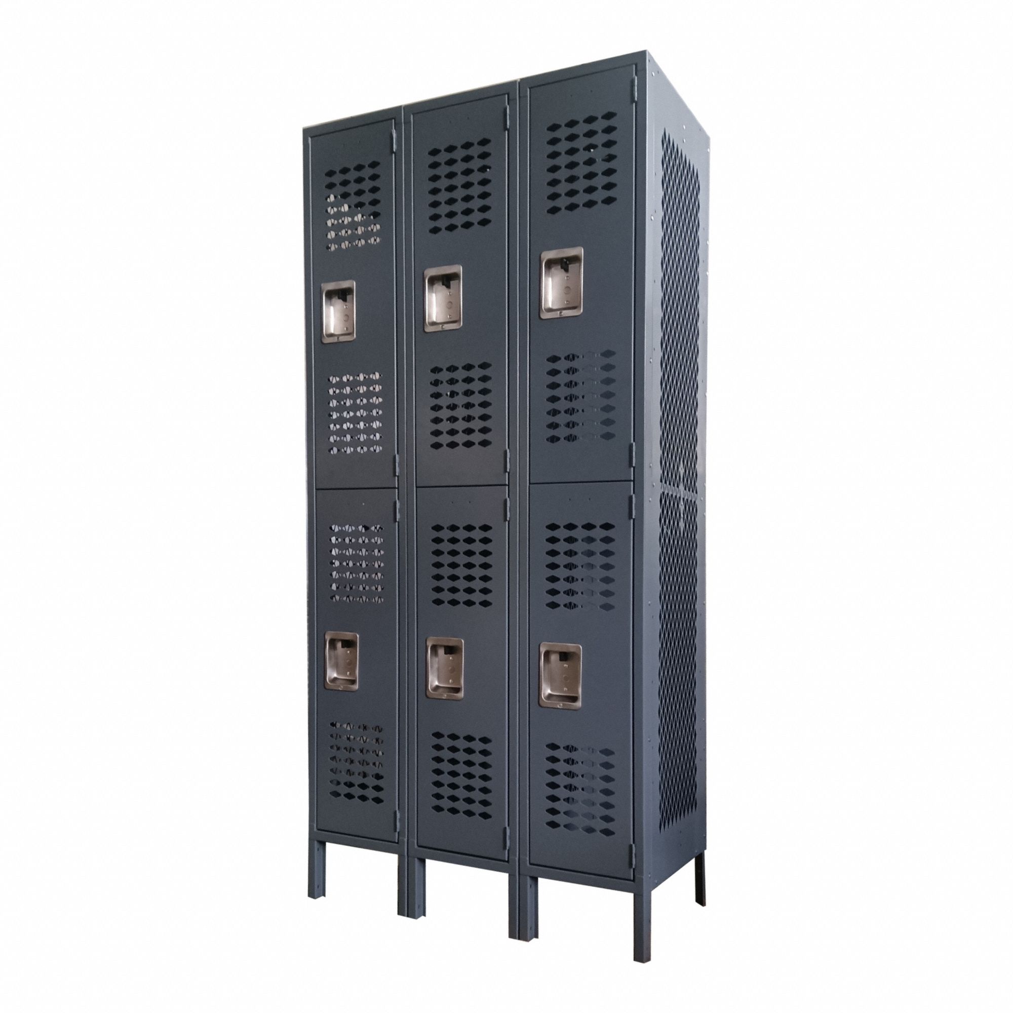 Wardrobe Locker: 36 in x 18 in x 78 in, Ventilated, 2 Tiers, 3 Units Wide, Gray