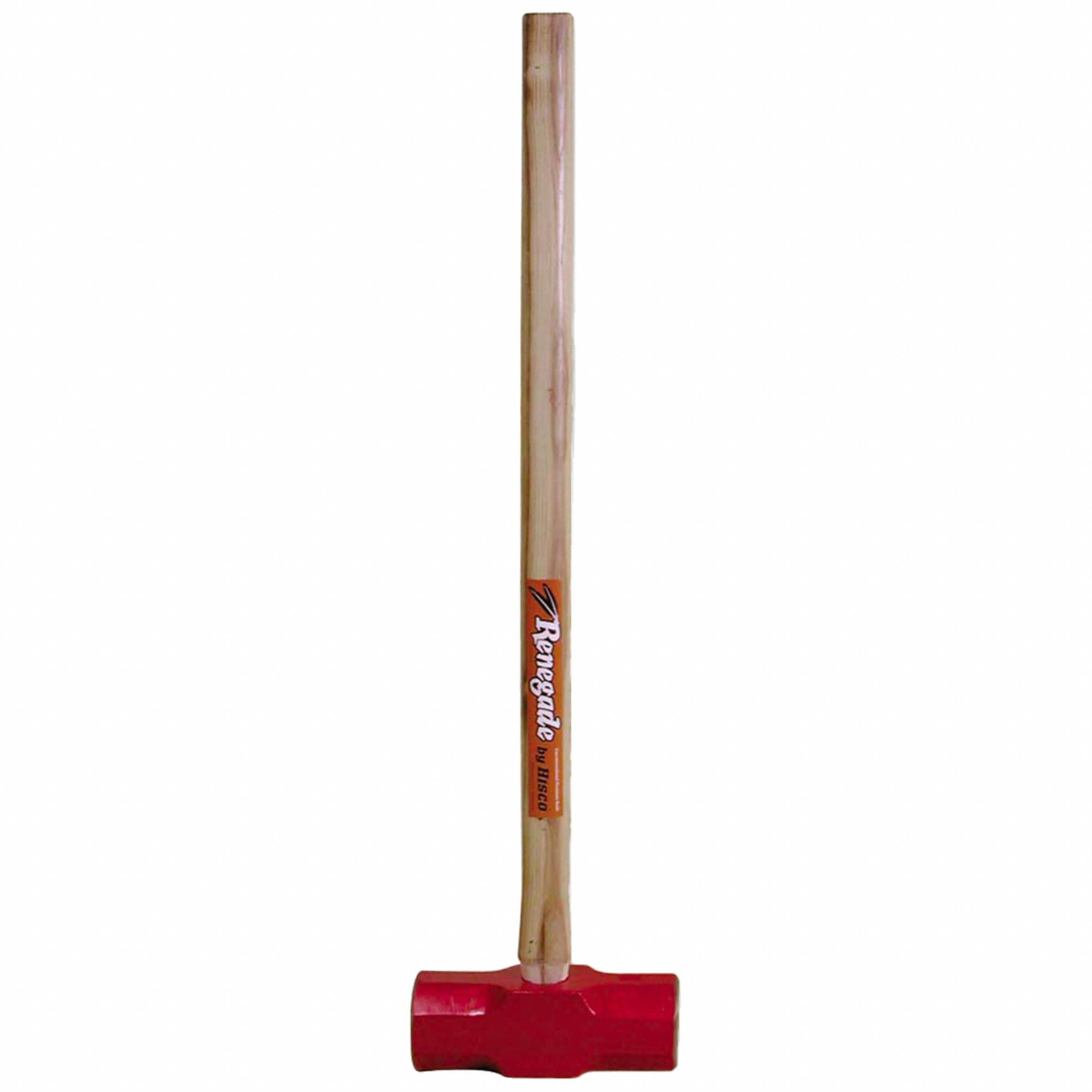 Sledge Hammer: Steel, Wood Handle, 20 lb Head Wt, 3 3/8 in Dia, 35 in Overall Lg, Plain Grip