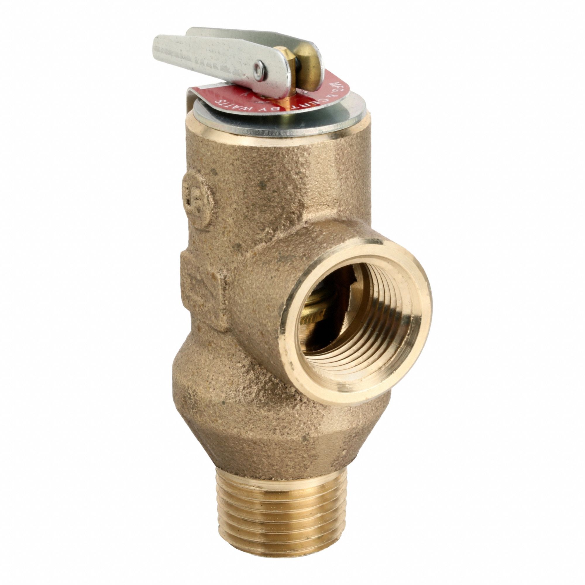 Pressure Relief Valve: MNPT x FNPT, 1/2 in x 1/2 in, Bronze, 175 psi Max. Op Pressure, 210°F