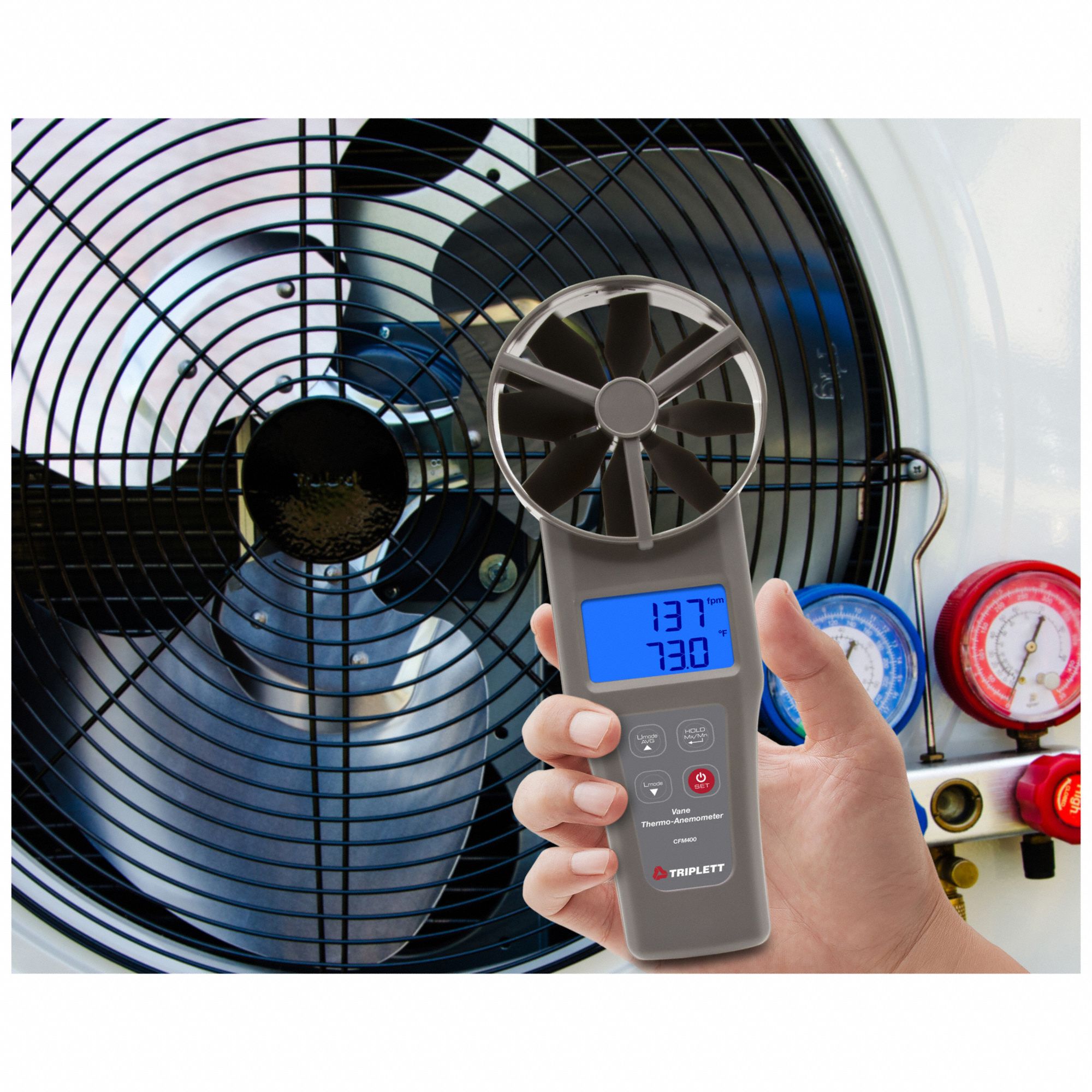 TRIPLETT CFM/CMM Air Volume Meter with NIST 794UC1CFM400NIST Grainger