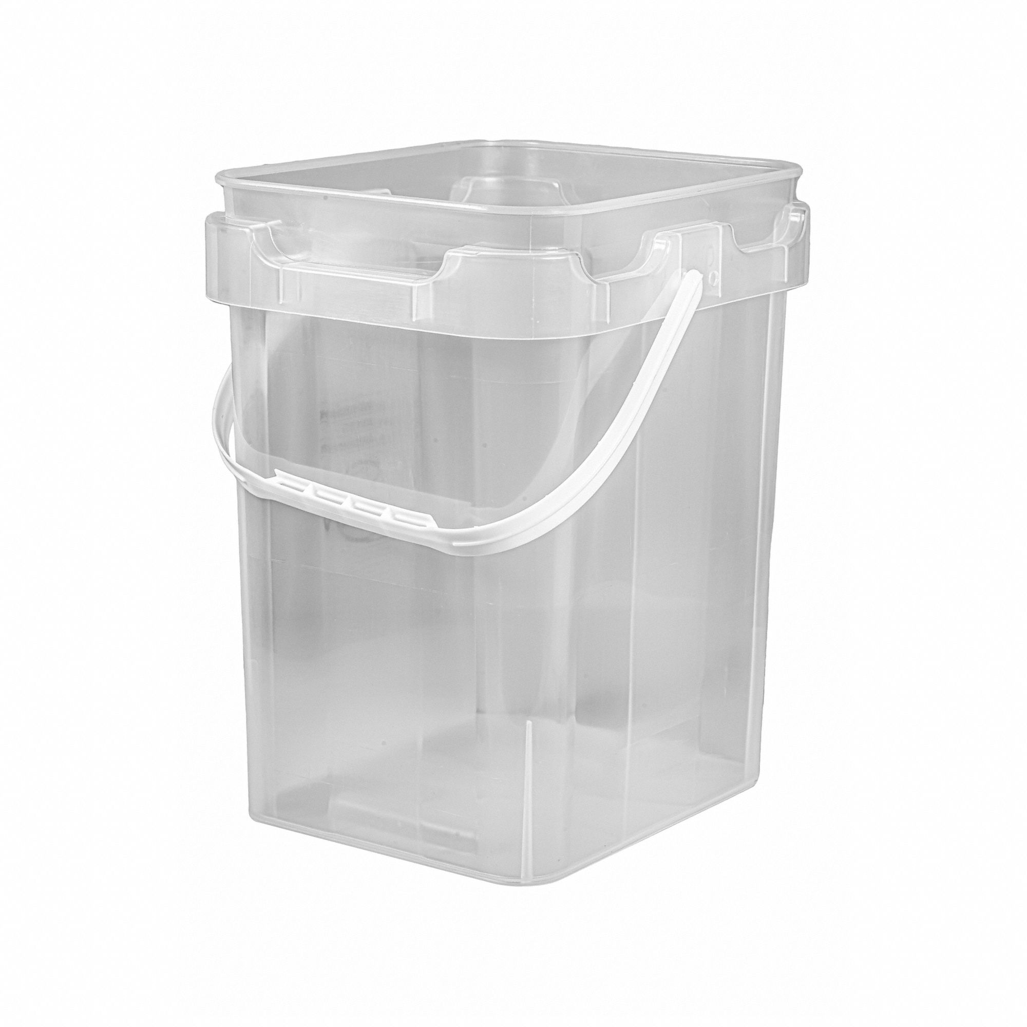 Pail: 2 gal, Open Head, Plastic, 7 1/2 in, 11 in Overall Ht, Square, Clear, FDA Certified