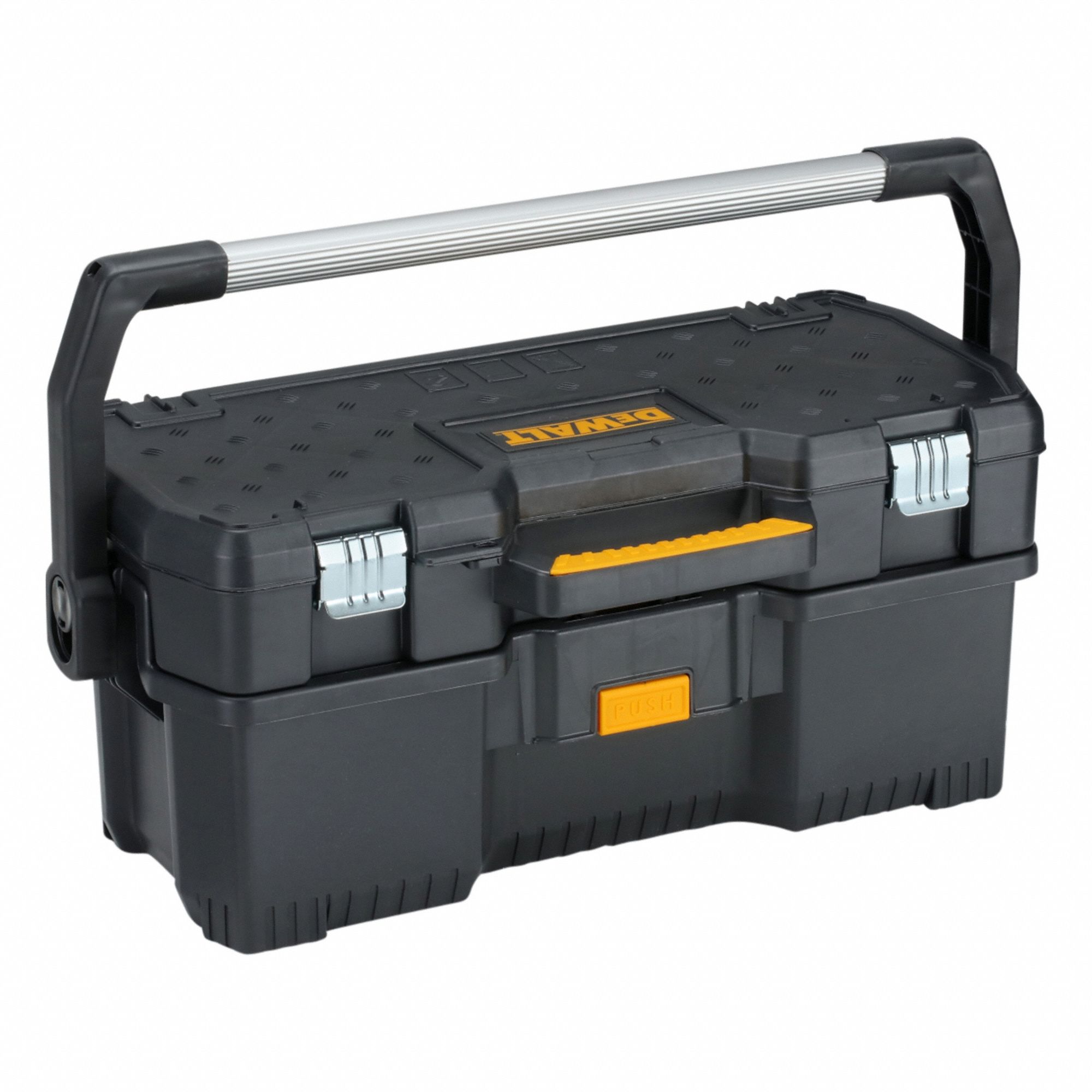 Tool Box: 24 in W 26 3/8 in D 11 3/16 in H, Foam, Black/Yellow, Detachable Lid