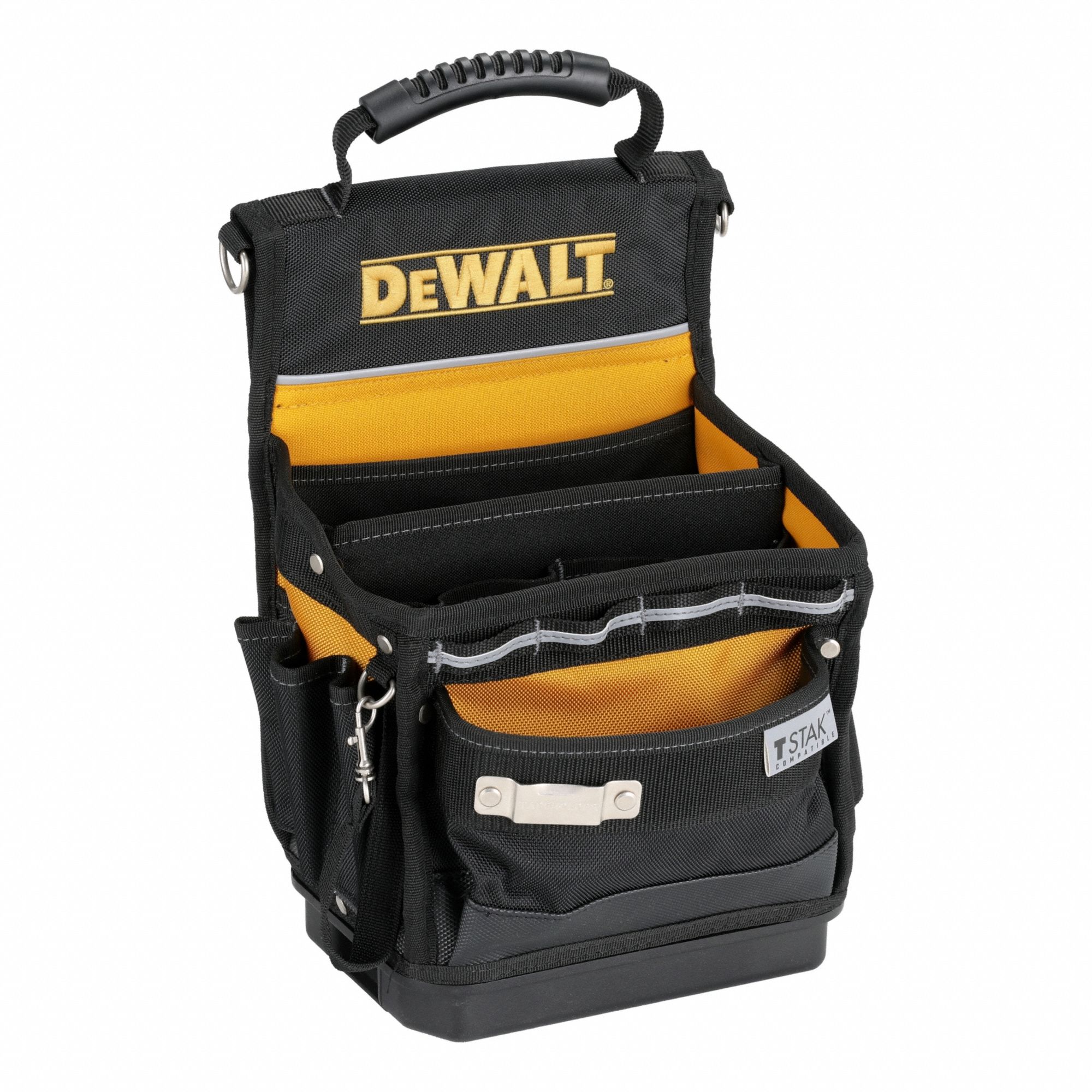 Tool Bags: 9 3/16 in W x 9 3/8 in D x 14 7/8 in H, Ballistic Nylon, Black/Yellow