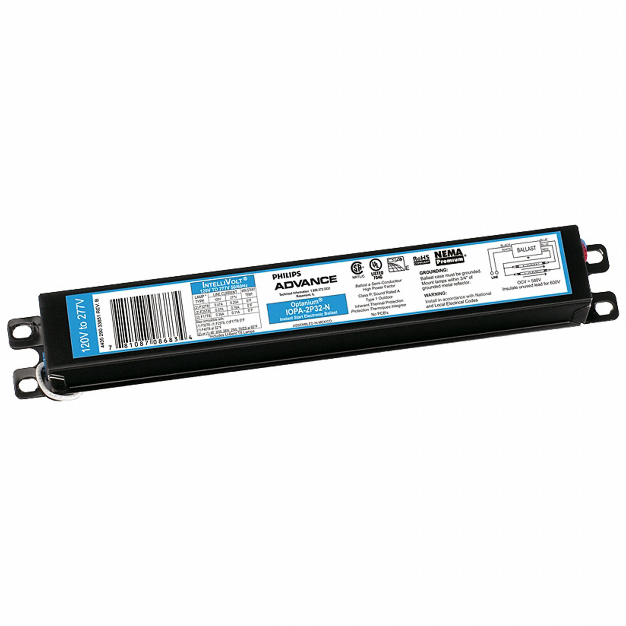 ADVANCE IOP4P32LWN35I Ballast,Electronic,Bulb T8,120 to 277V 796NY3