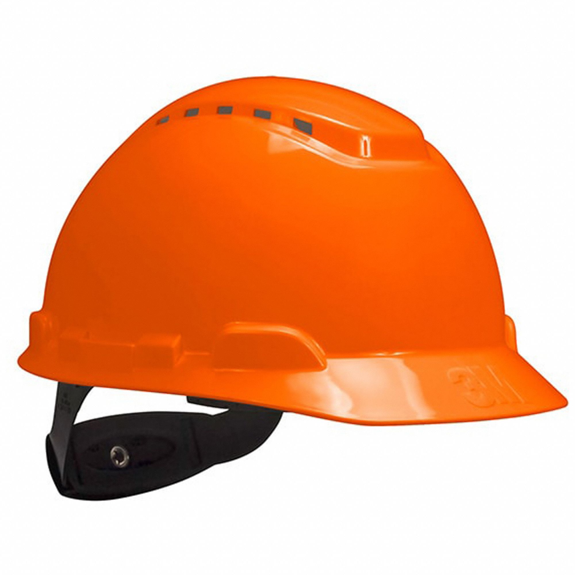 Hard Hat: Orange, No Graphics, Ratchet (4-Point), Polyethylene, 3M, Securefit, Solid
