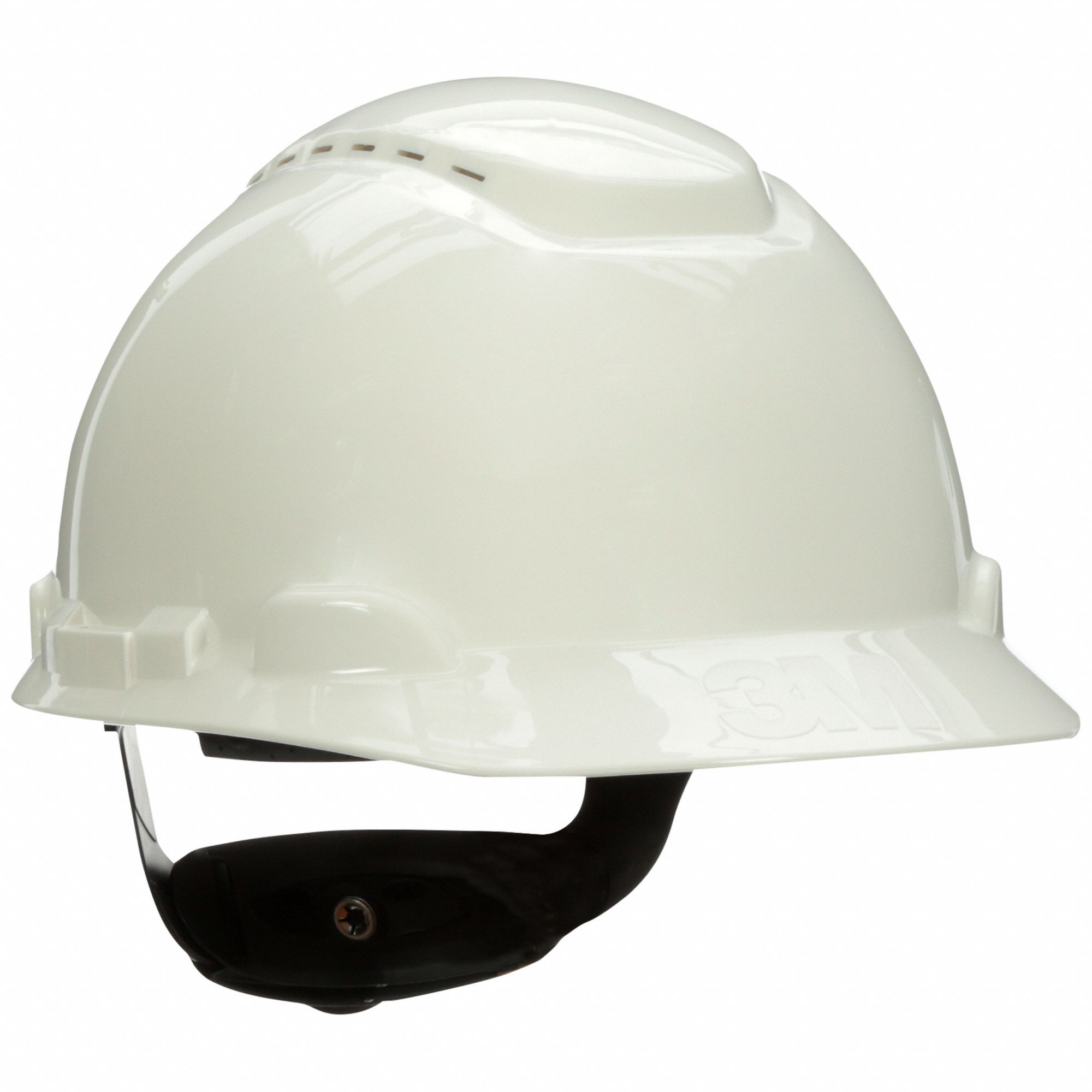 Hard Hat: White, No Graphics, Ratchet (4-Point), Polyethylene, 3M, Securefit, White