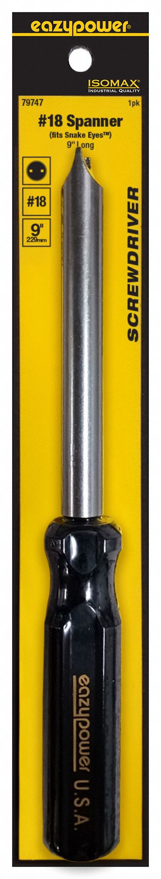 Screwdriver: Security Spanner Series, Steel, #18 Tip Size, 5 in Shank Lg, 9 in Overall Lg