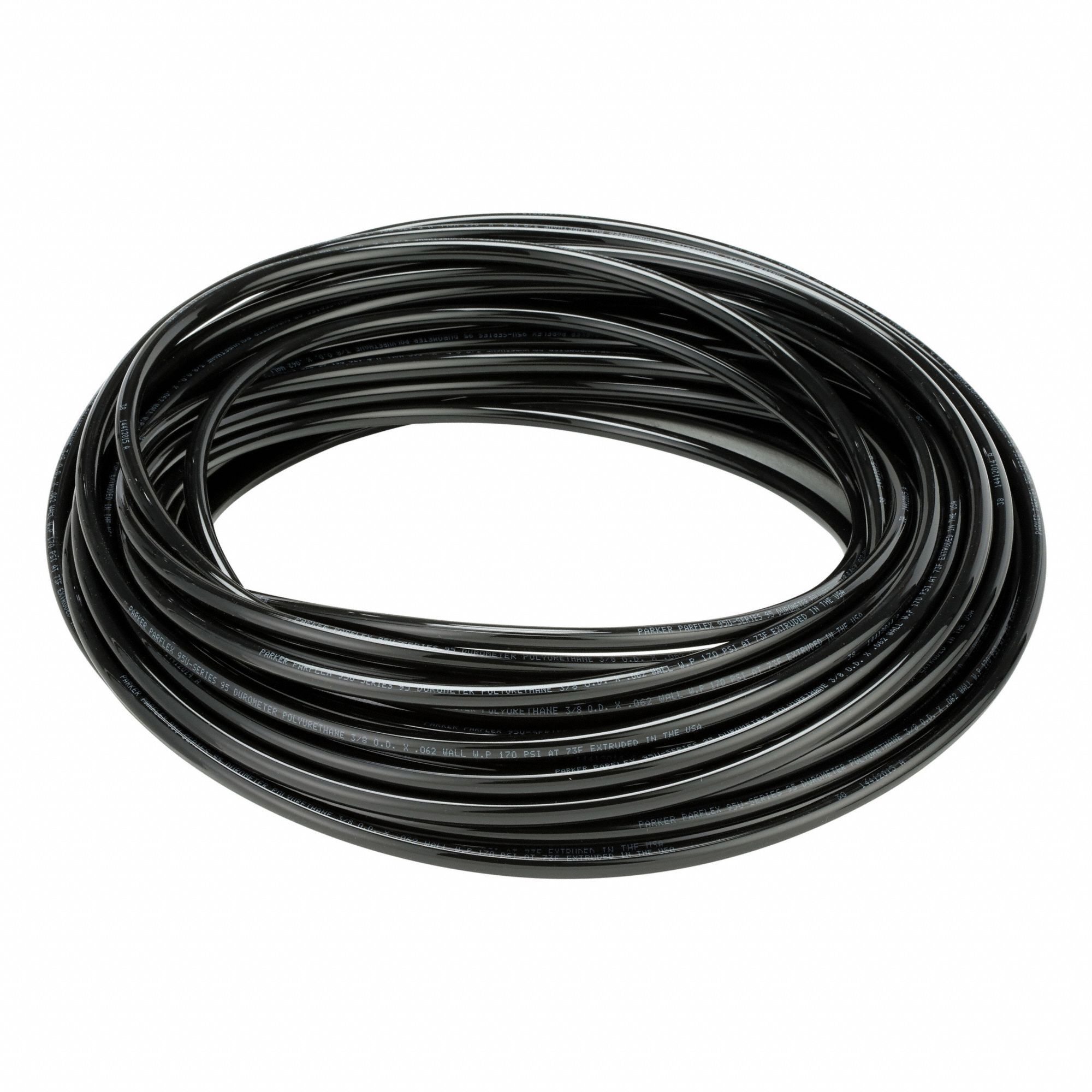 Tubing: Polyurethane, ID 1/4 in, OD 3/8 in, 100 ft Lg, Black