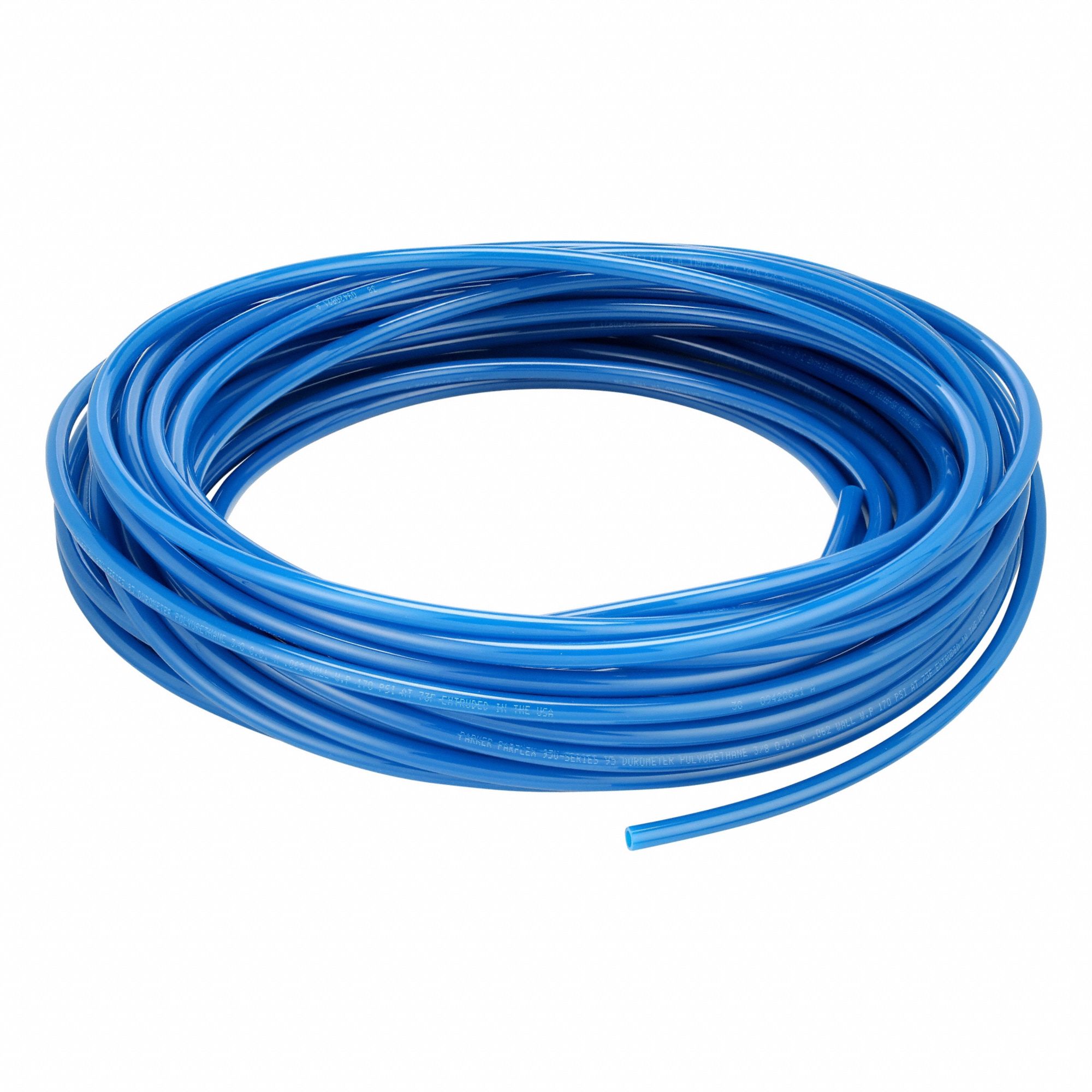 Tubing: Polyurethane, ID 1/4 in, OD 3/8 in, 100 ft Lg, Blue
