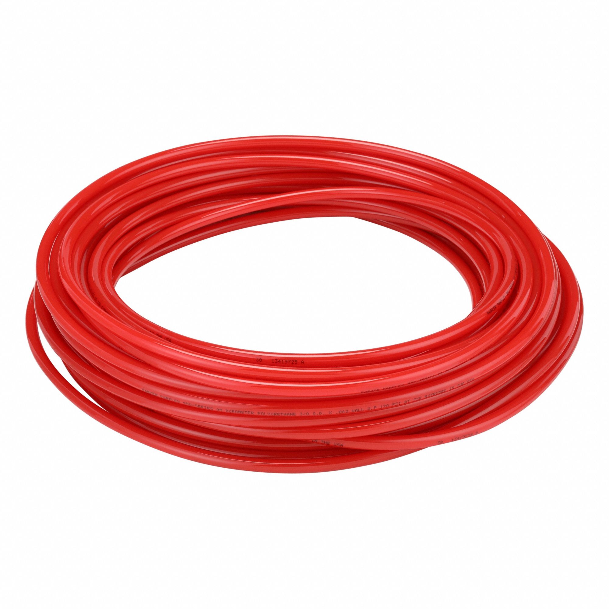 Tubing: Polyurethane, ID 1/4 in, OD 3/8 in, 100 ft Lg, Red