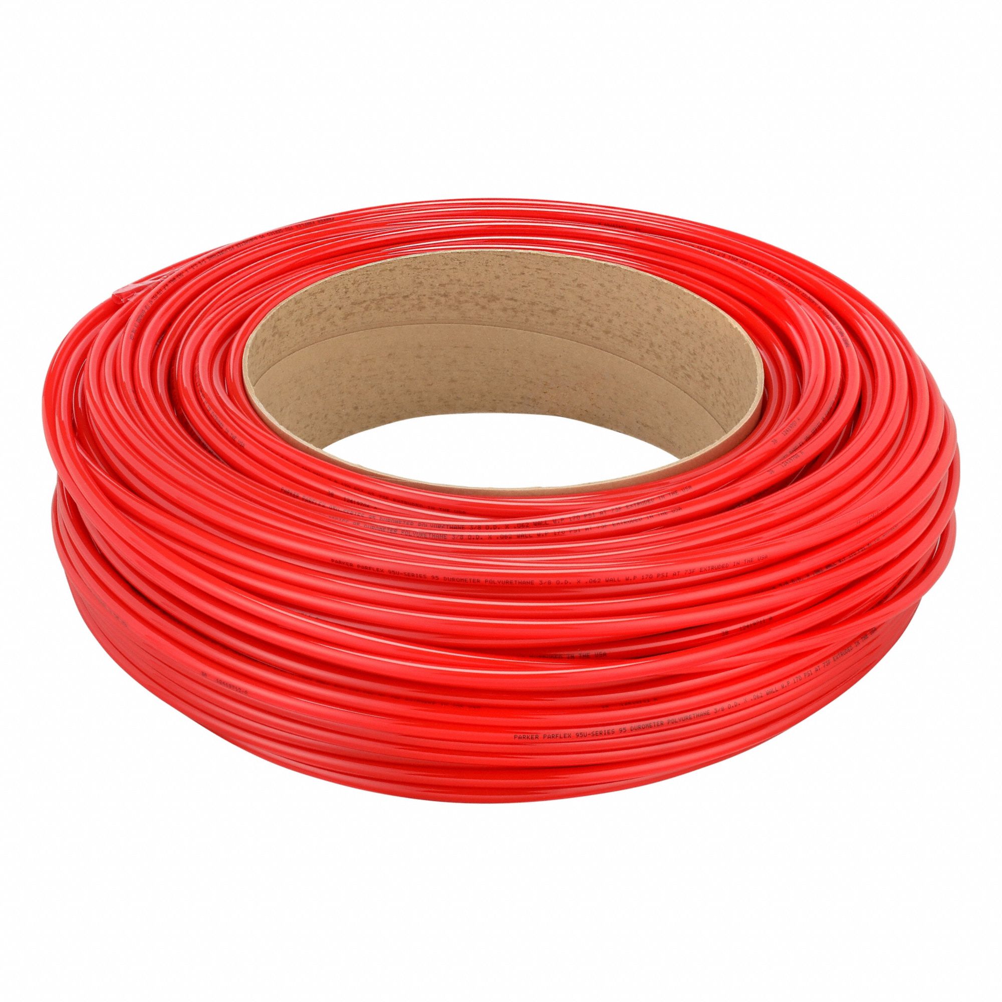 Tubing: Polyurethane, ID 1/4 in, OD 3/8 in, 500 ft Lg, Red